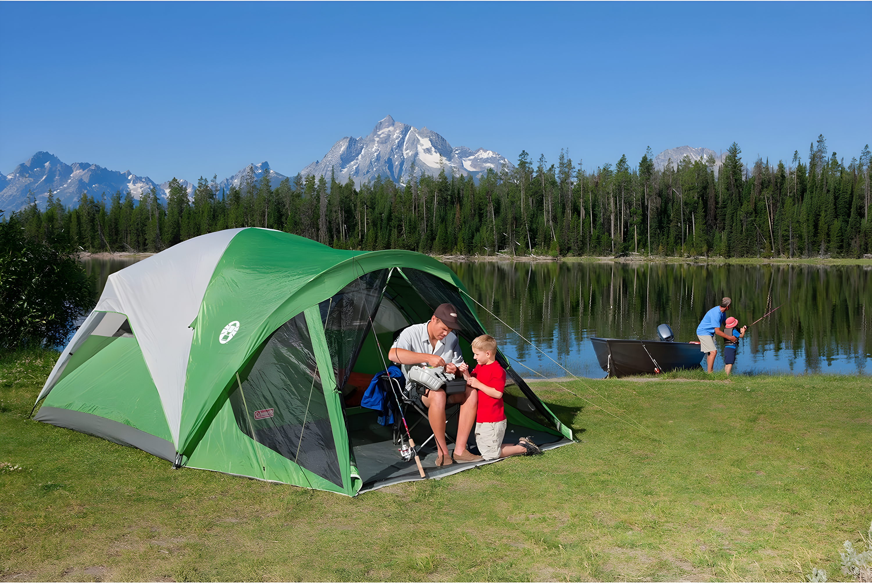 BEACHWATER POOL & SPA, LLC Evanston Screened Camping Tent, 6/8 Person Weatherproof Tent With Roomy Interior Includes Rainfly, Carry Bag, Easy Setup And Screened-In Porch
