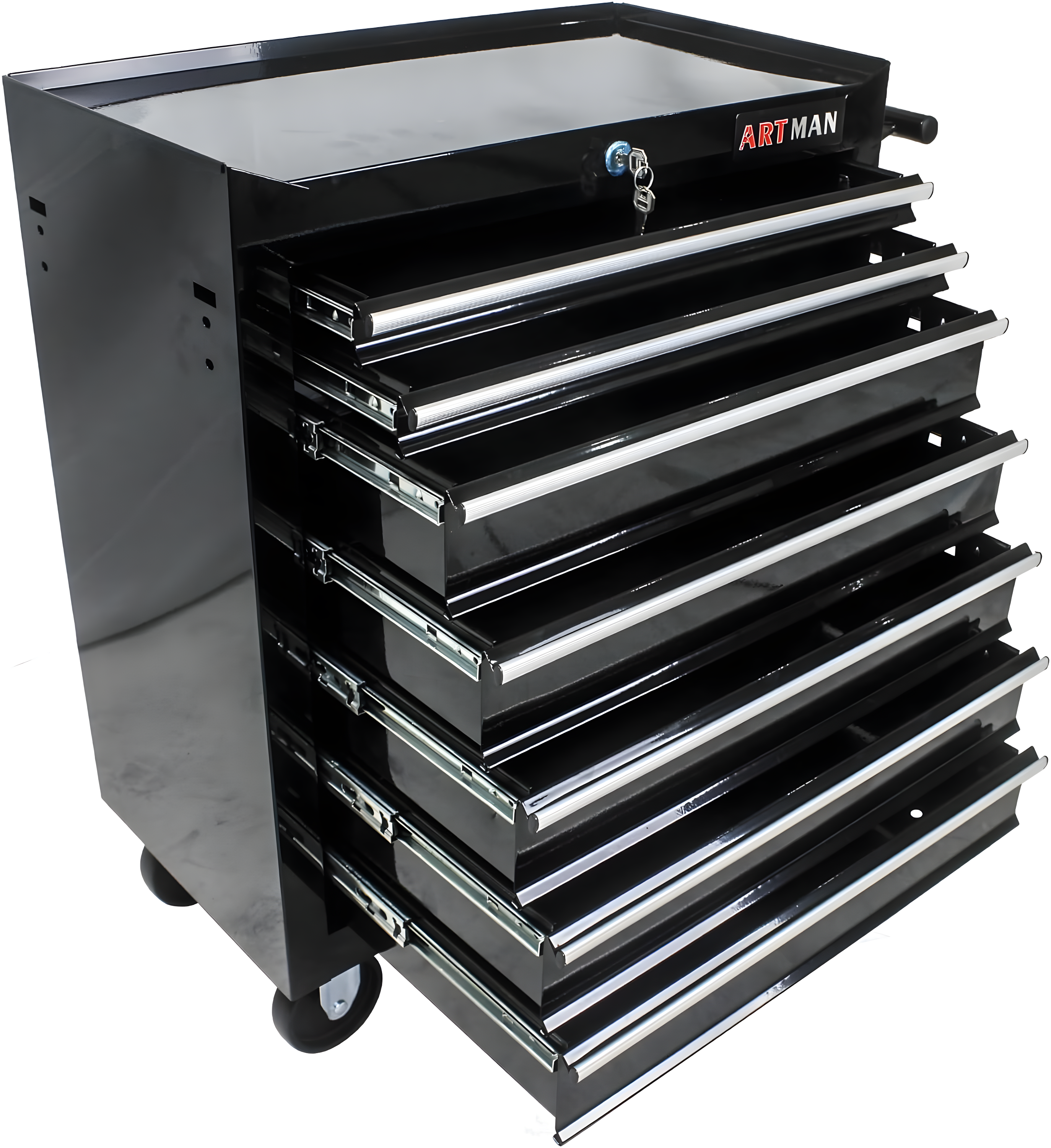 7 Drawer Tool Cart on Wheels, Tool Storage Cabinet with Key Lock, Versatile Rolling Tool Cart for Garages, Warehouses and Repair Shops, Black