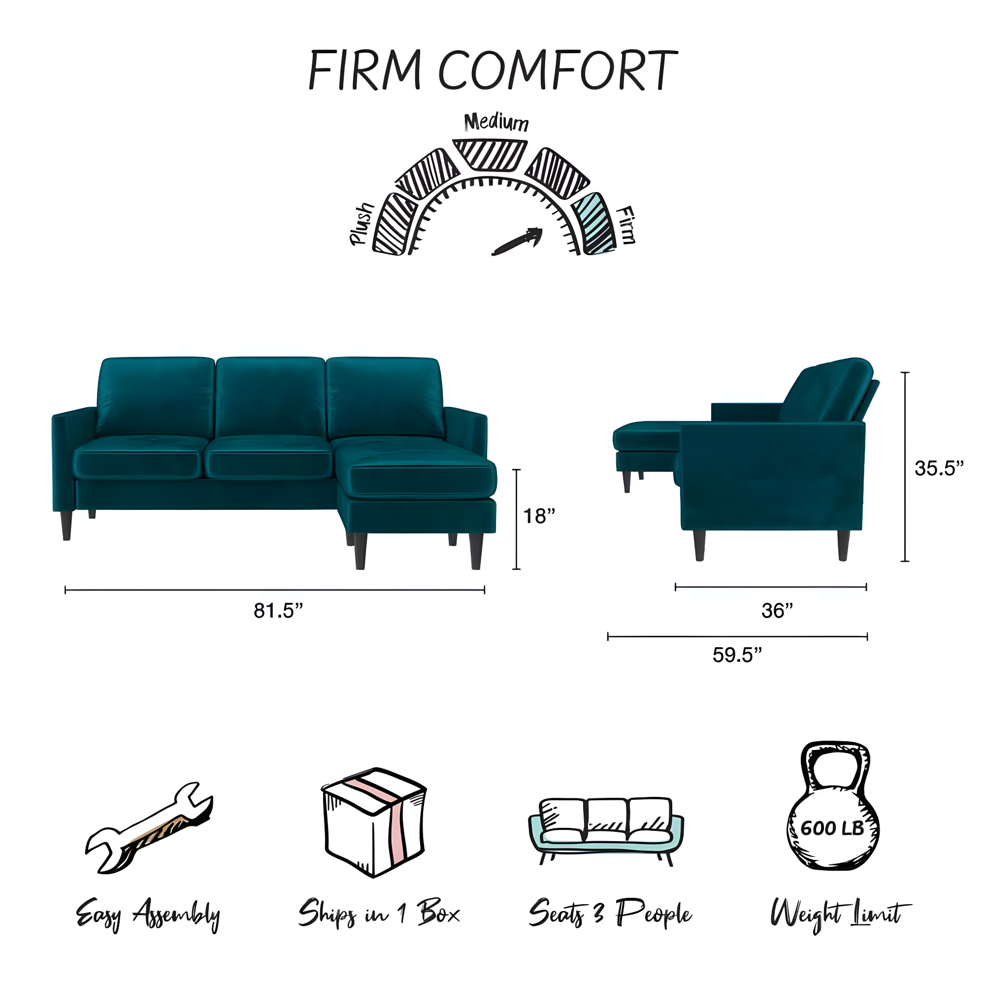 Winston 81.5" Wide Reversible Sofa & Chaise with Ottoman