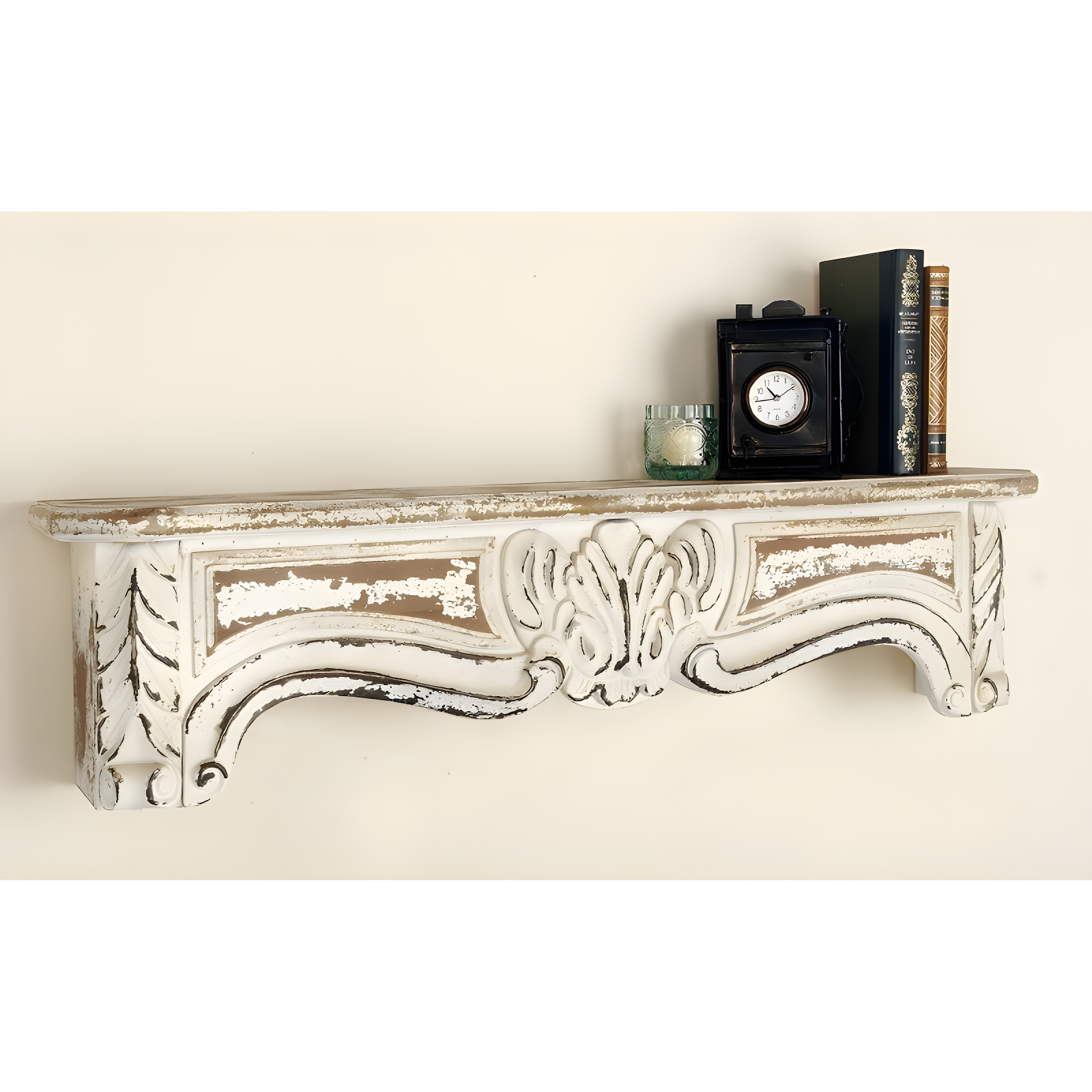 One Allium Way® Goodland White Wood 1 Shelf Scroll Wall Shelf 36" x 6" x 9"