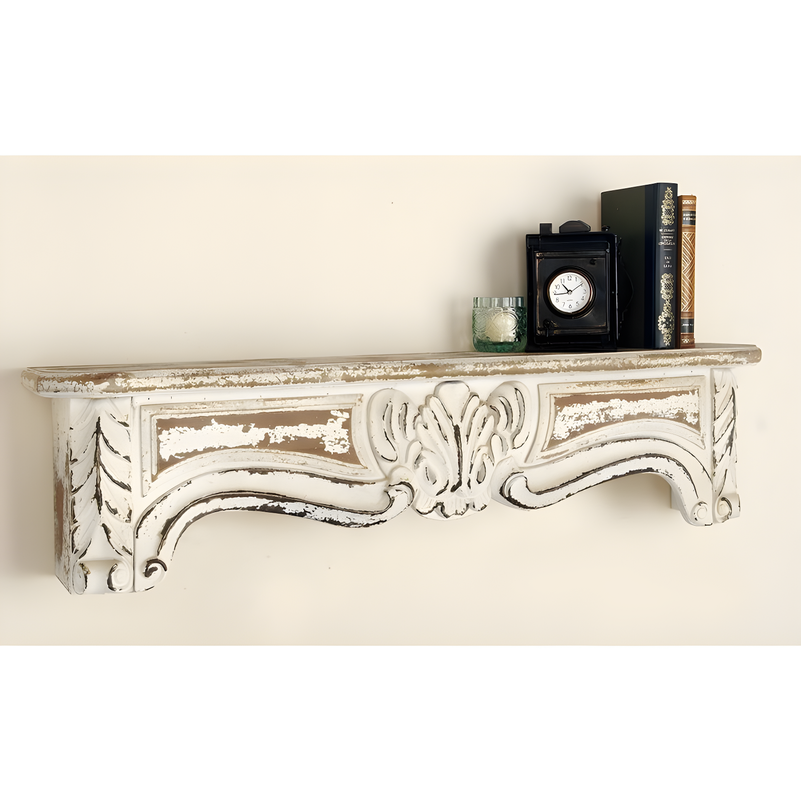One Allium Way® Goodland White Wood 1 Shelf Scroll Wall Shelf 36" x 6" x 9"