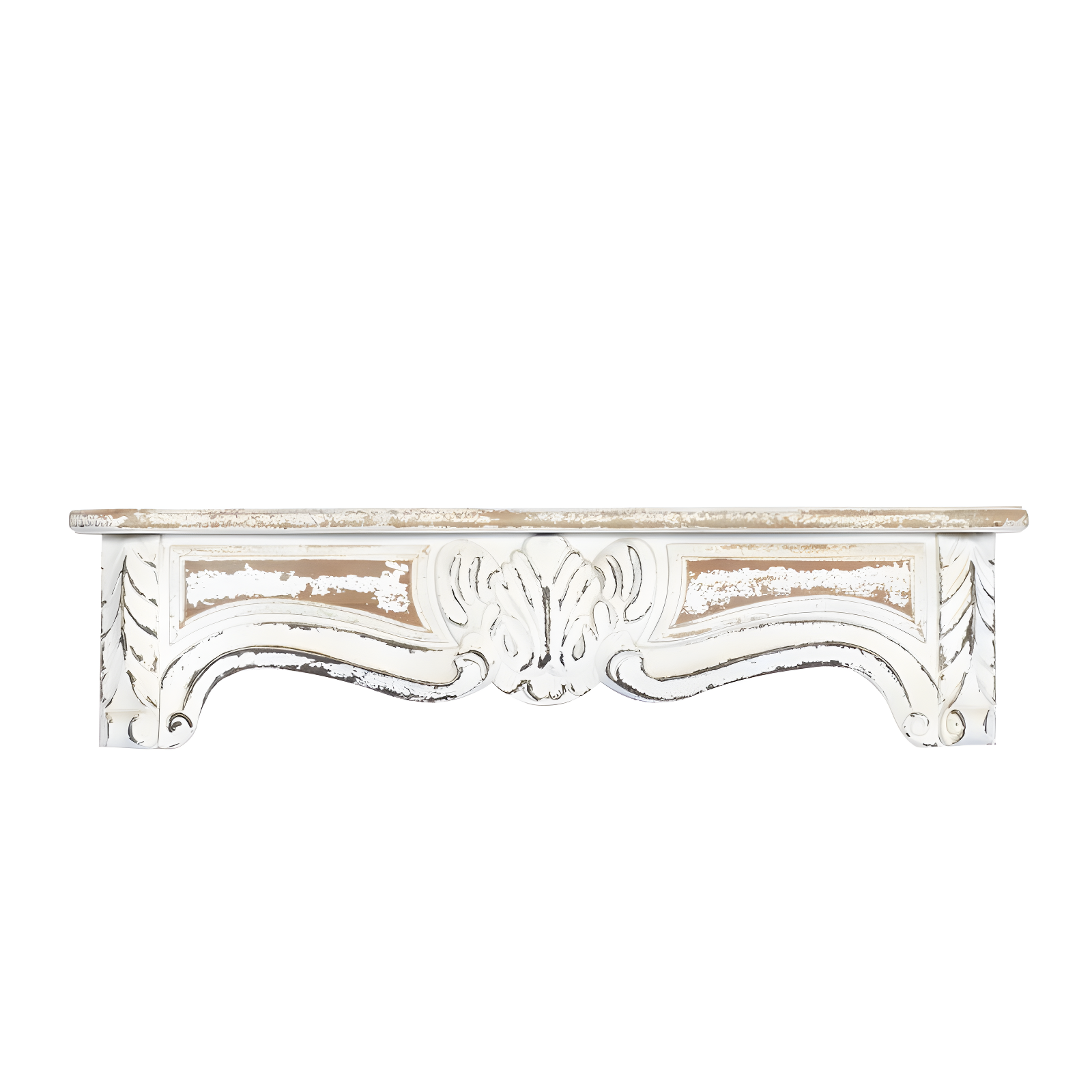 One Allium Way® Goodland White Wood 1 Shelf Scroll Wall Shelf 36" x 6" x 9"