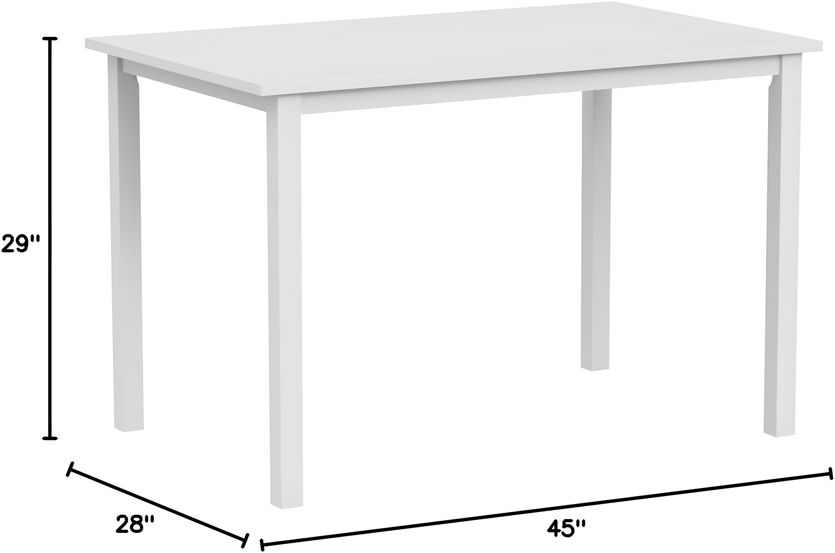 Buylateral Shaker Rectangular Dining Table White: Transitional Style, Rubberwood, 4-Seat
