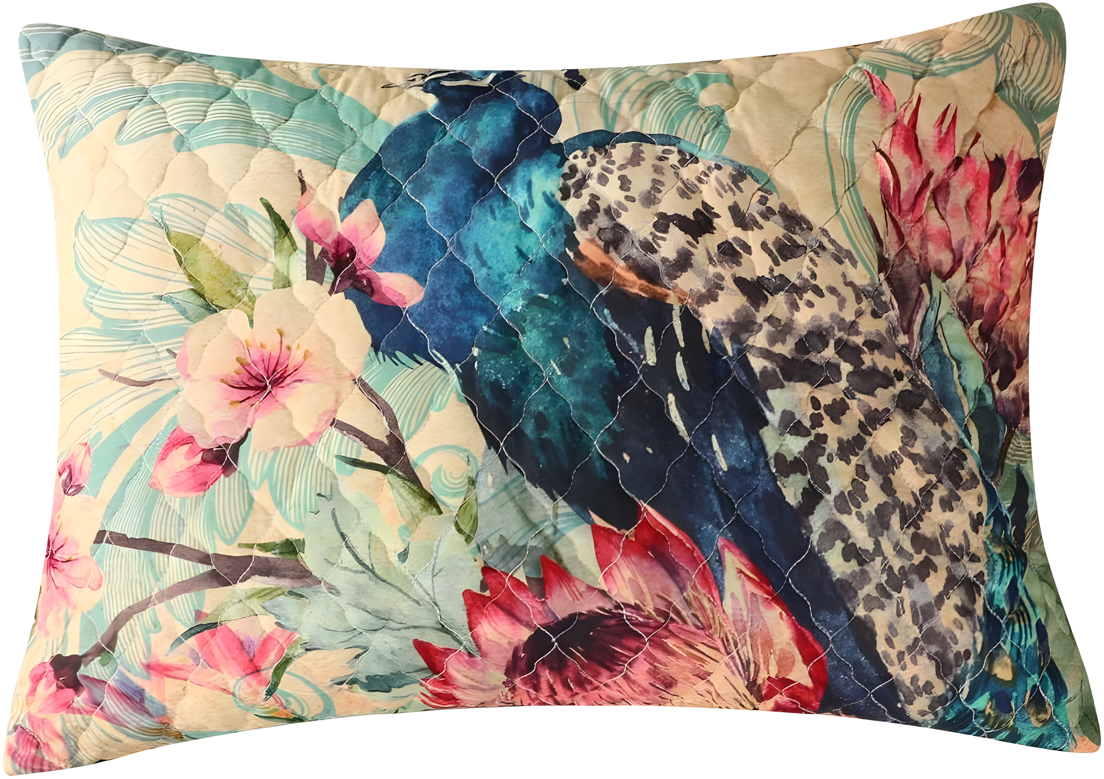 Barefoot Bungalow Eden Peacock Printed Pillowcase Soft Bed Pillows for Sleeping Sham, Standard 20x26-inch, Ecru