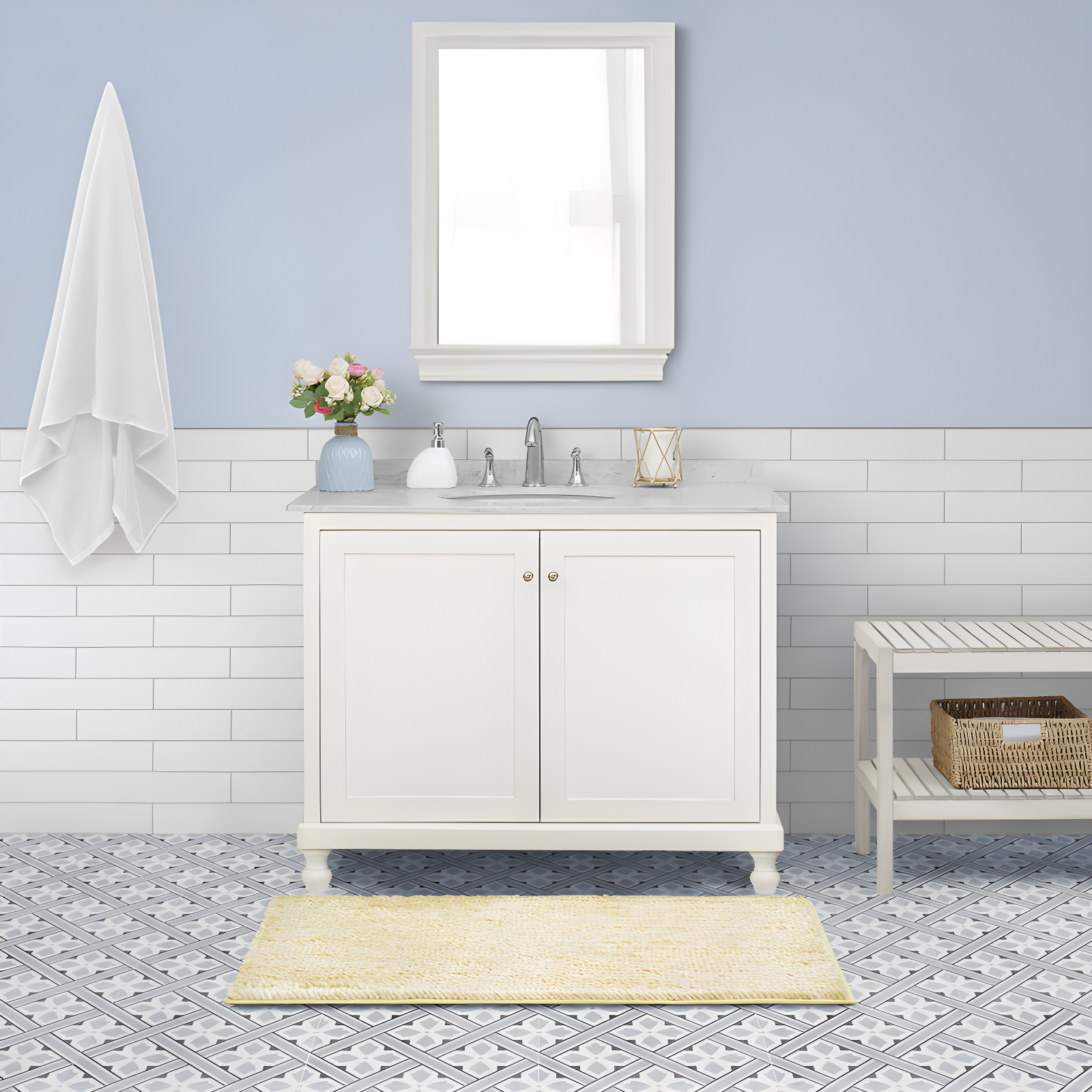 Laura Ashley Butter Chenille Bath Rug