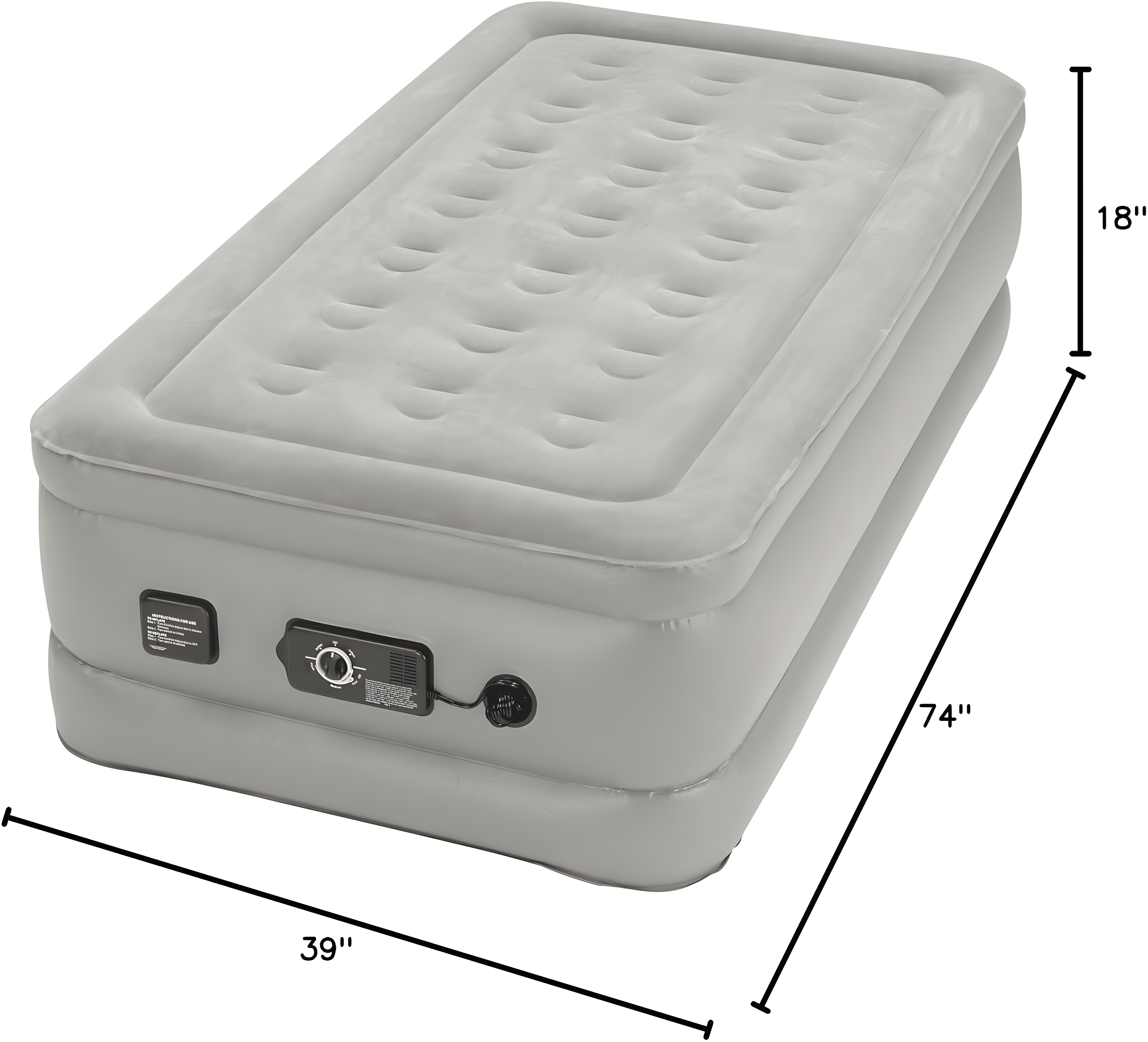 Insta-bed 18" Raised Twin Air Mattress with Never Flat Ac Pump, Gray