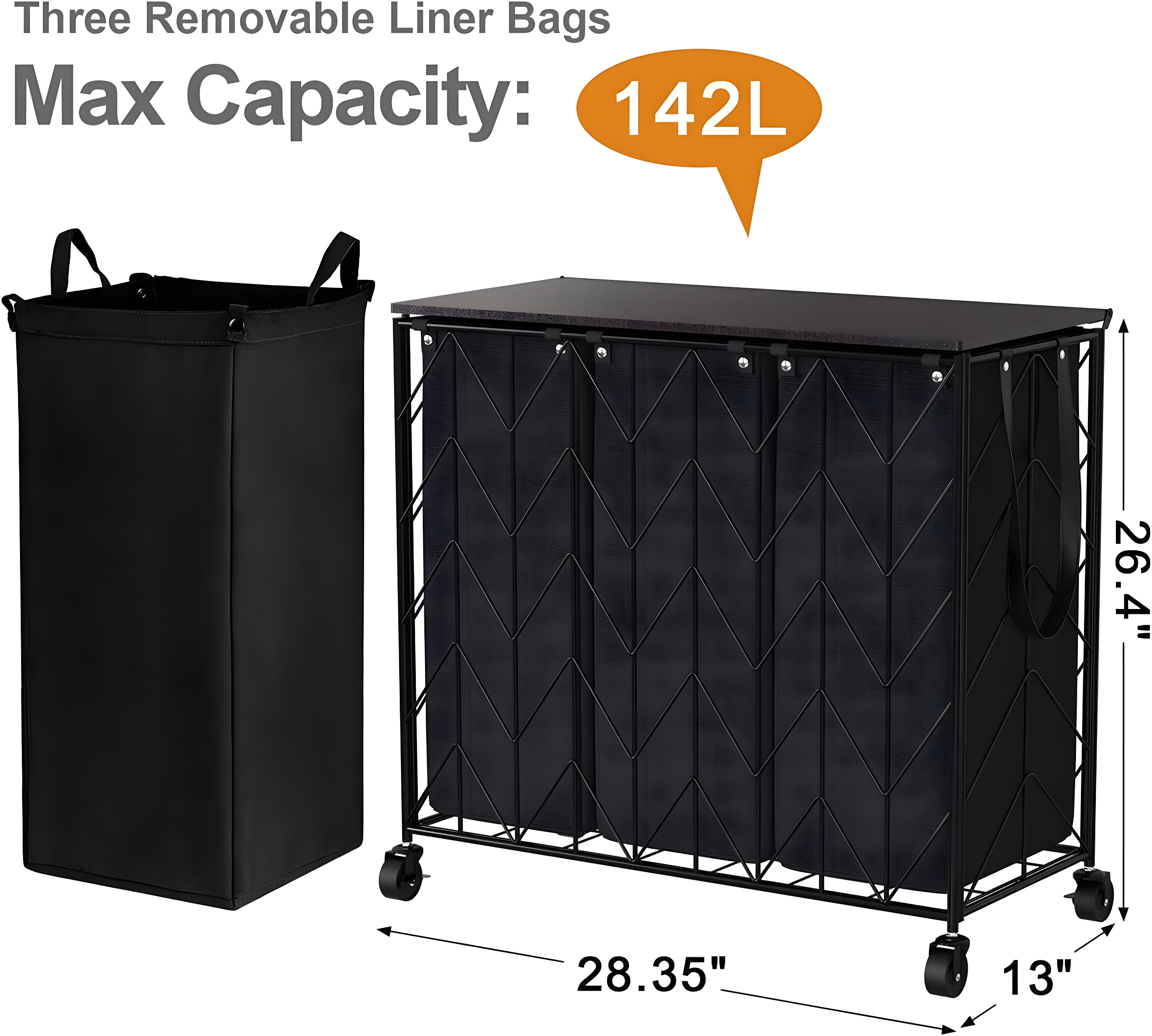 142L Laundry Hamper 3 Section with Lid
