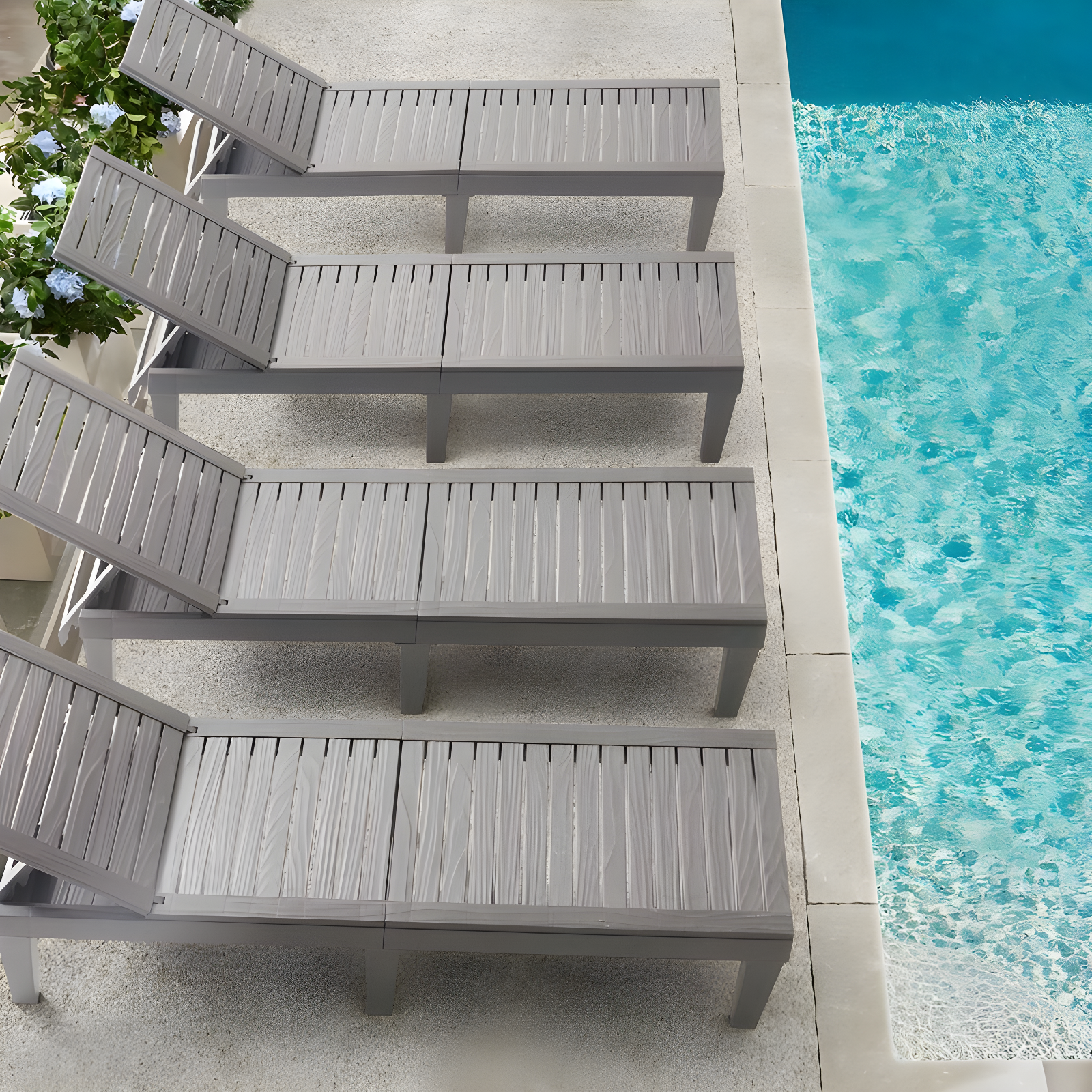 Nestl Waterproof Chaise Lounge Chair - Set of 4 Adjustable Lightweight Gray Outdoor Patio Chairs