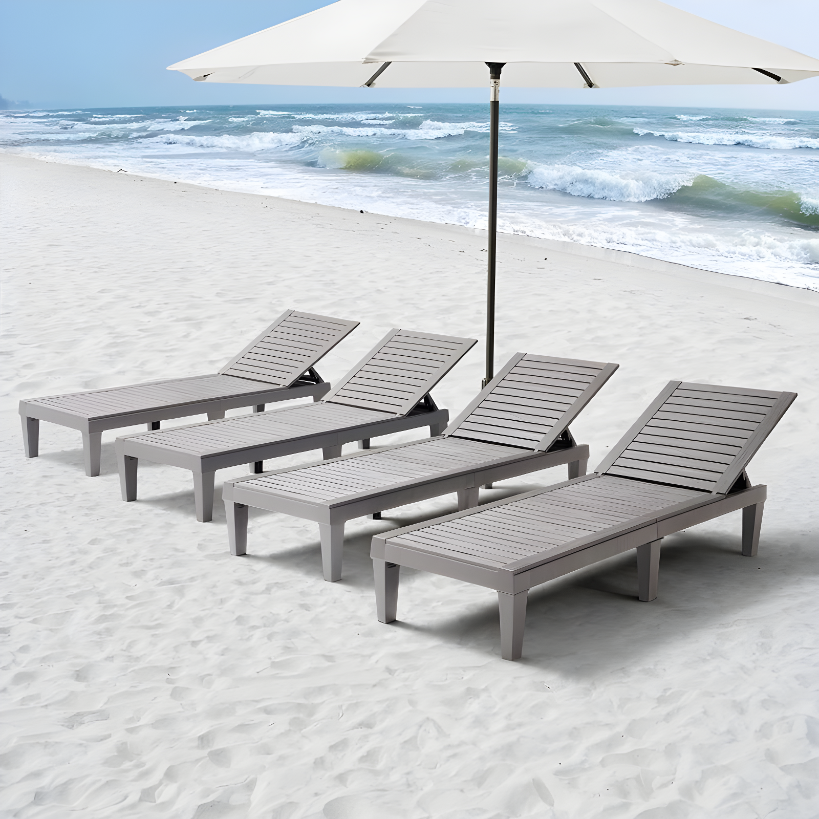 Nestl Waterproof Chaise Lounge Chair - Set of 4 Adjustable Lightweight Gray Outdoor Patio Chairs
