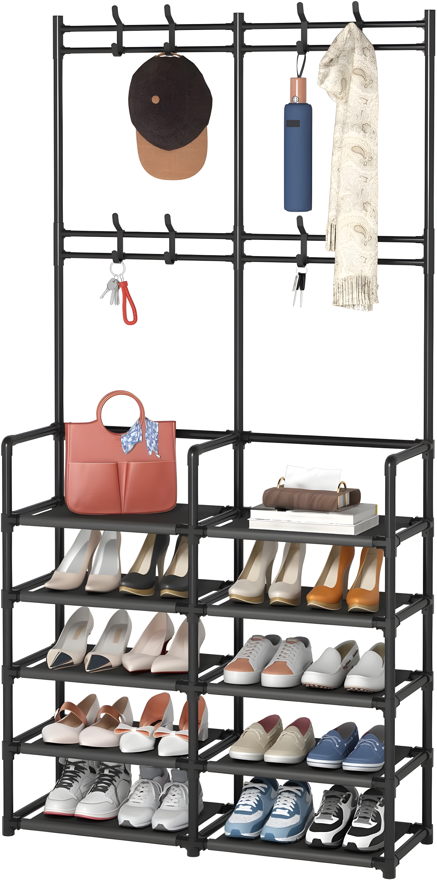 5-Tier Entryway Coat Rack, Coat and Shoe Rack, Entryway Bench Storage