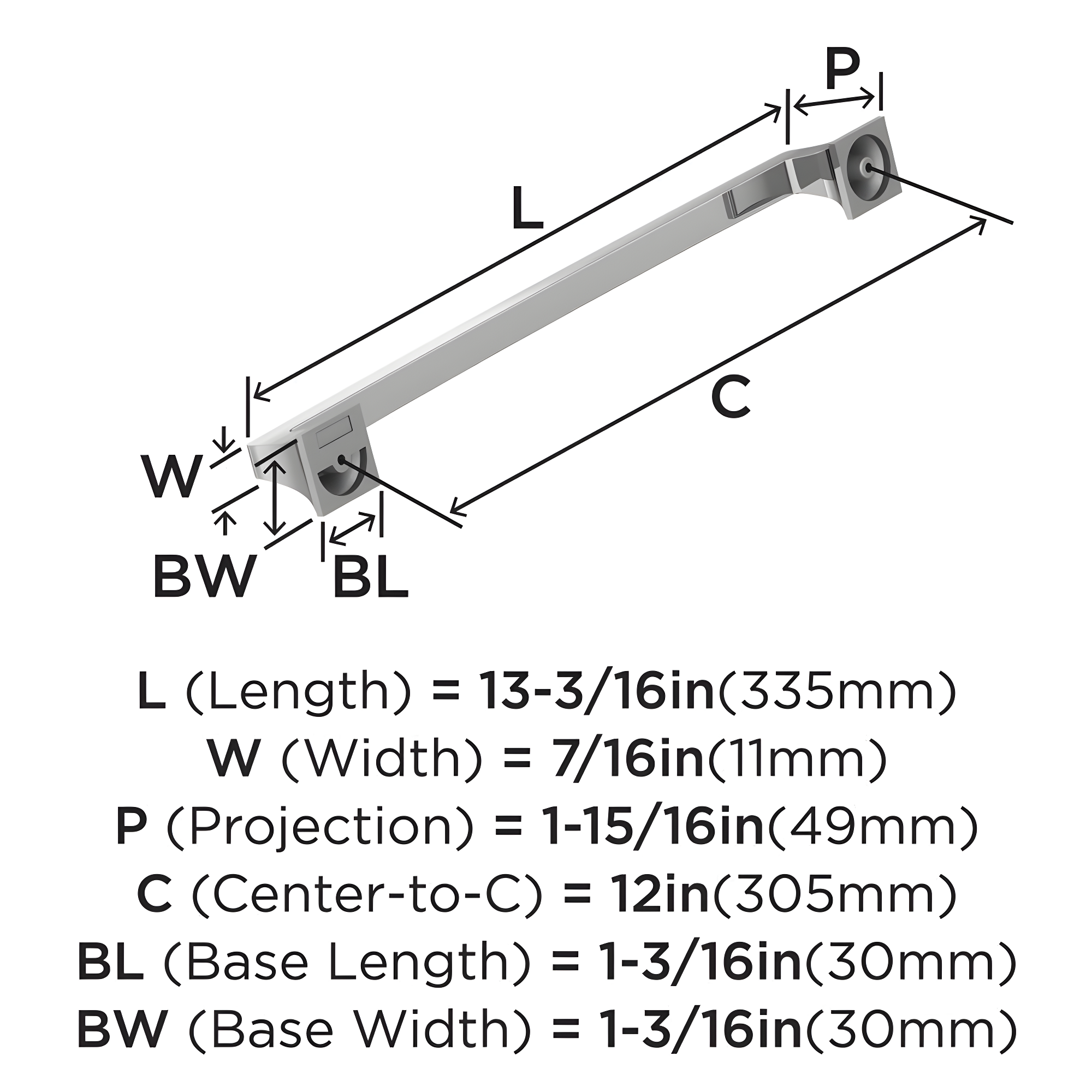 Amerock Mulholland 12 inch (305mm) Center-to-Center Polished Chrome Appliance Pull