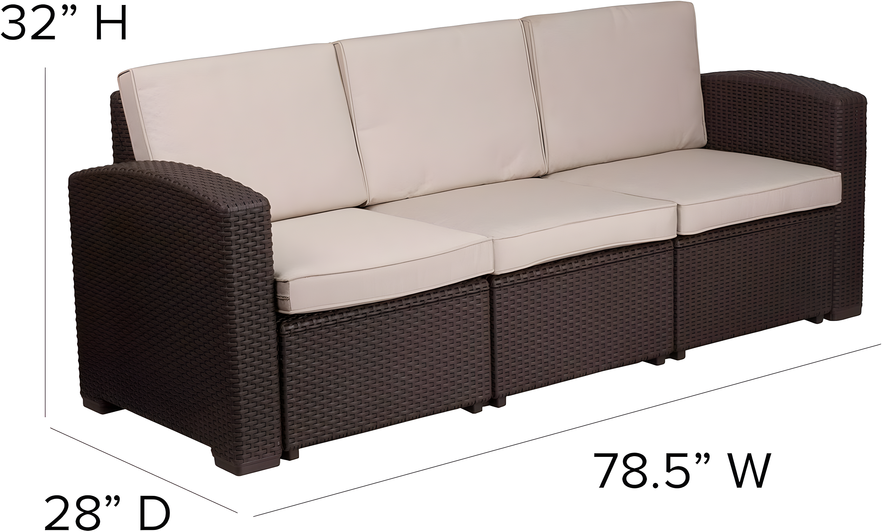 Flash Furniture Chocolate Brown Faux Rattan Sofa with All-Weather Beige Cushions