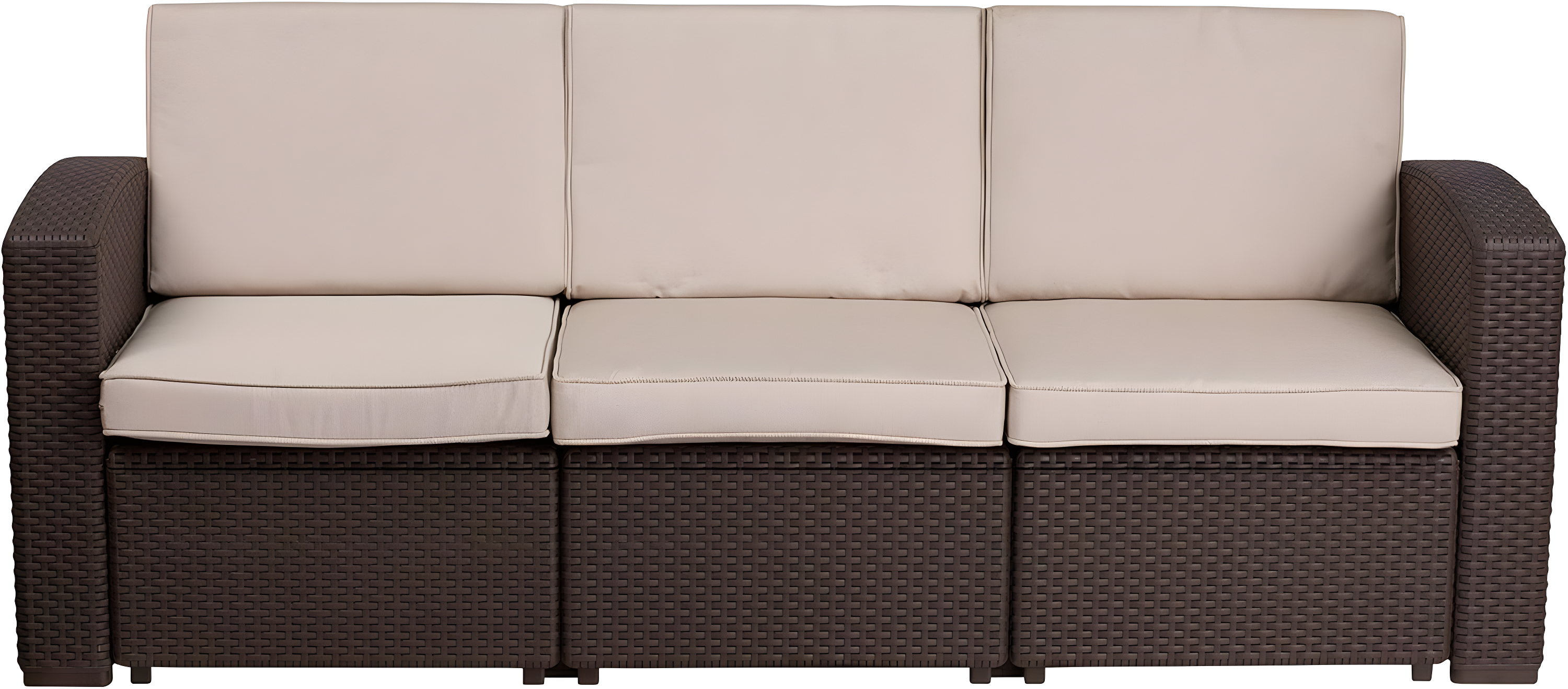 Flash Furniture Chocolate Brown Faux Rattan Sofa with All-Weather Beige Cushions