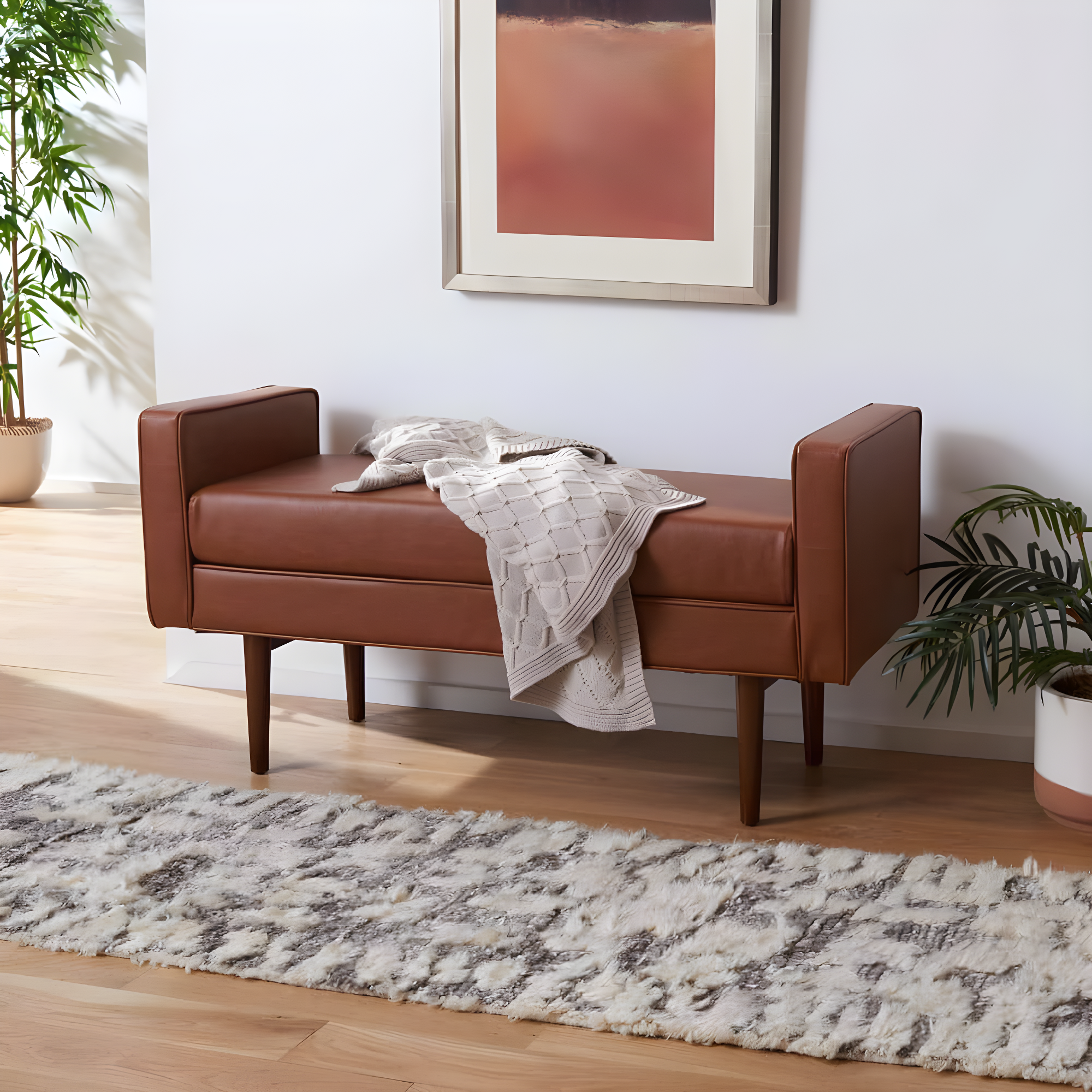 Henri Mid-Century Bench - Light Brown/Walnut - Safavieh