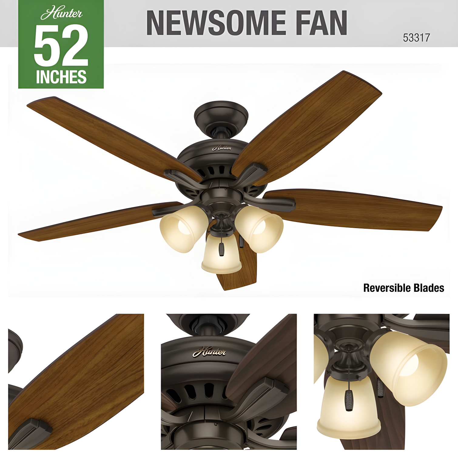 52" Newsome 5 - Blade Standard Ceiling Fan with Pull Chain and Light Kit Included