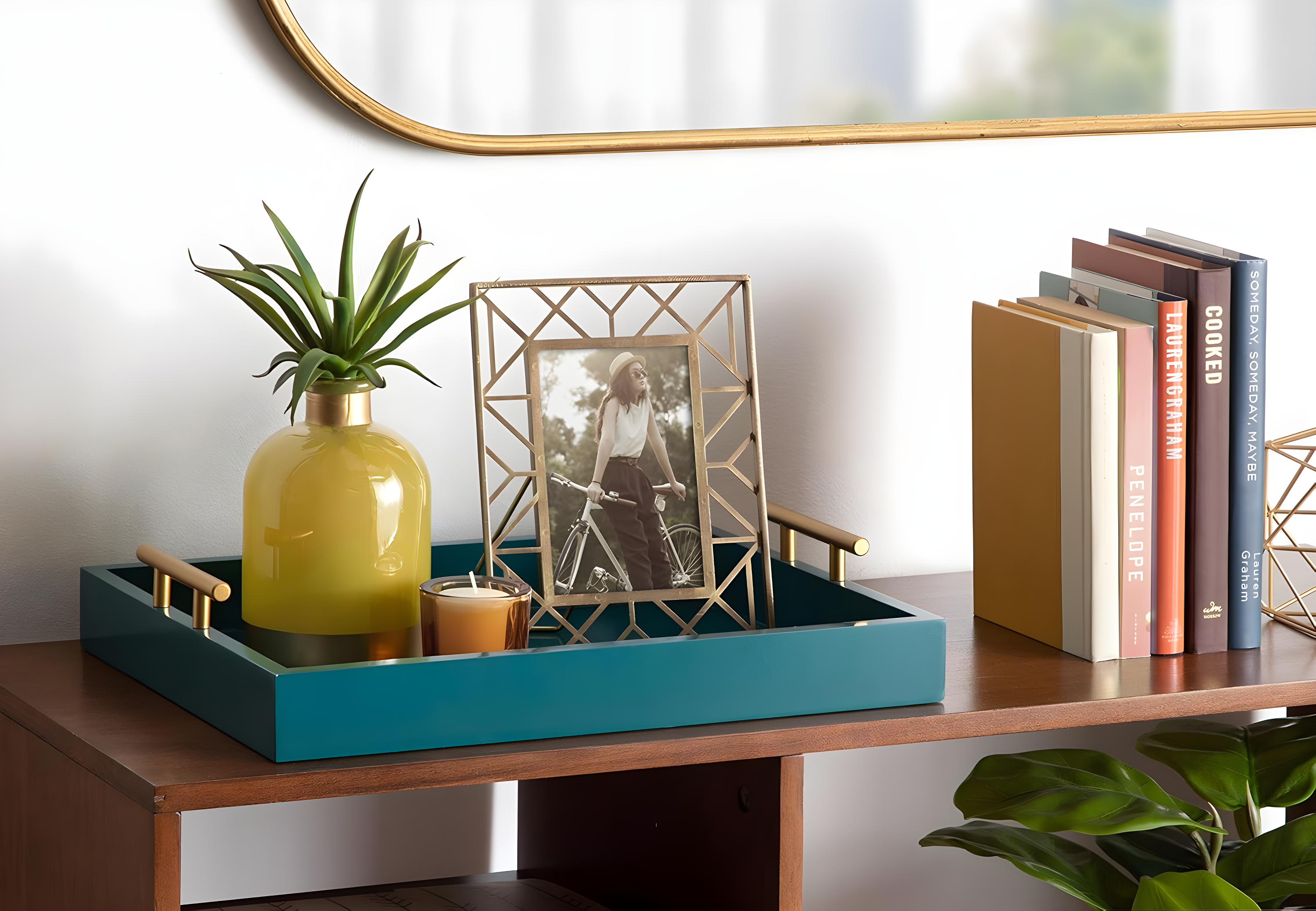 Kate and Laurel Lipton Tray, 16.5x12.25, Teal and Gold
