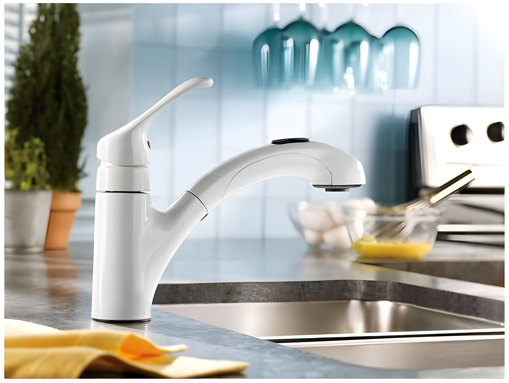 MOEN Renzo Spot Resist Stainless 9 in. H Pull Out Sprayer Kitchen Faucet with 360° Spout Swivel and PowerClean