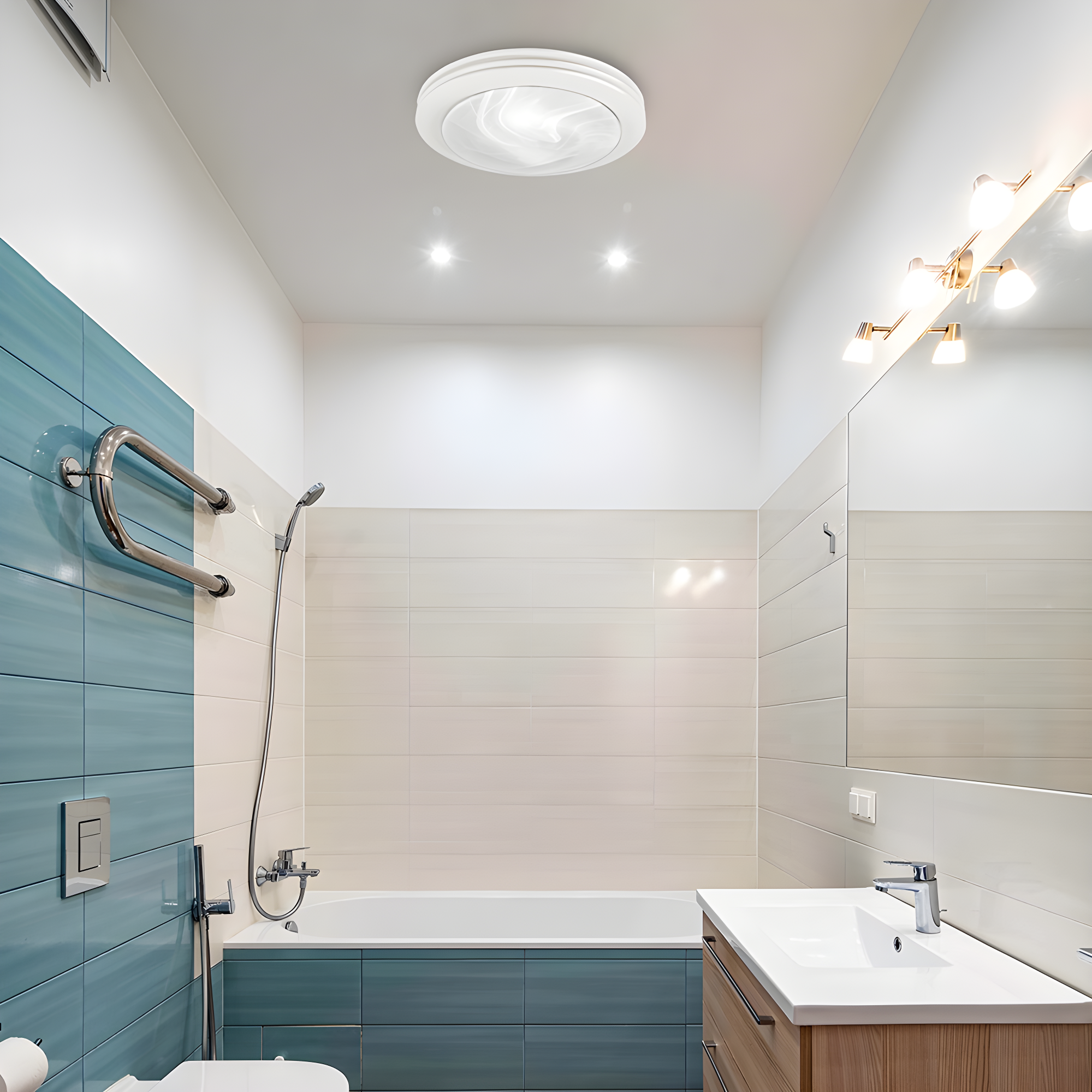 Akicon AK1480-SW 80 CFM Bathroom Fan with LED Light Round Ceiling Exhaust Ventilation Fan