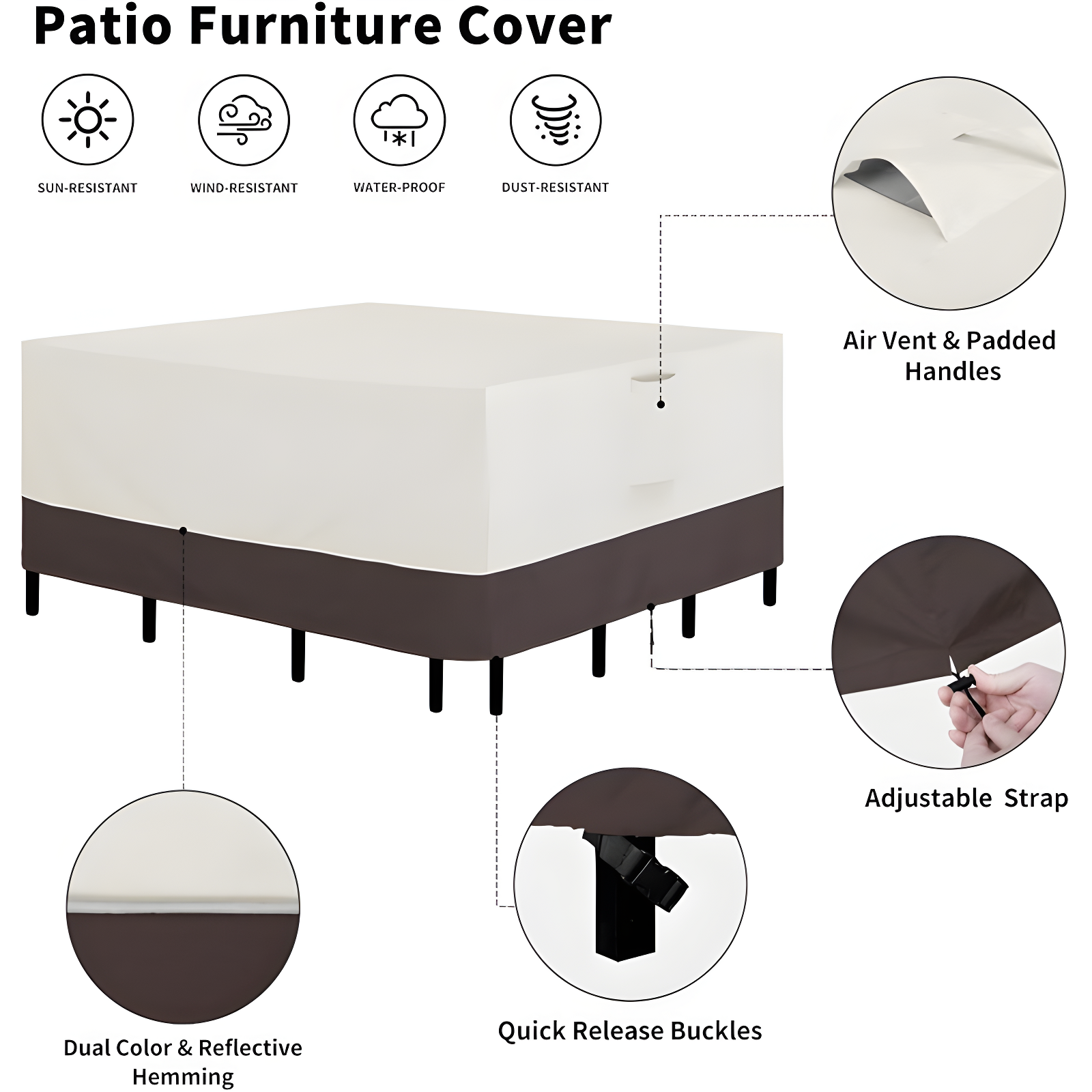 Arlmont & Co. Patio Furniture Cover 76"X76" Square Outdoor Table And Chair Set Covers Waterproof UV Resistant Outdoor Sectional Sofa Set Covers, Beige/Brown