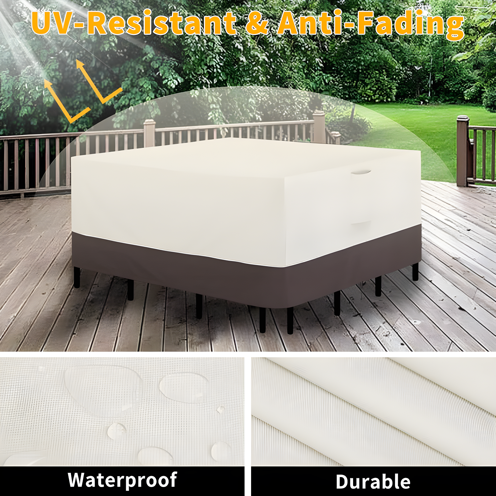 Arlmont & Co. Patio Furniture Cover 76"X76" Square Outdoor Table And Chair Set Covers Waterproof UV Resistant Outdoor Sectional Sofa Set Covers, Beige/Brown