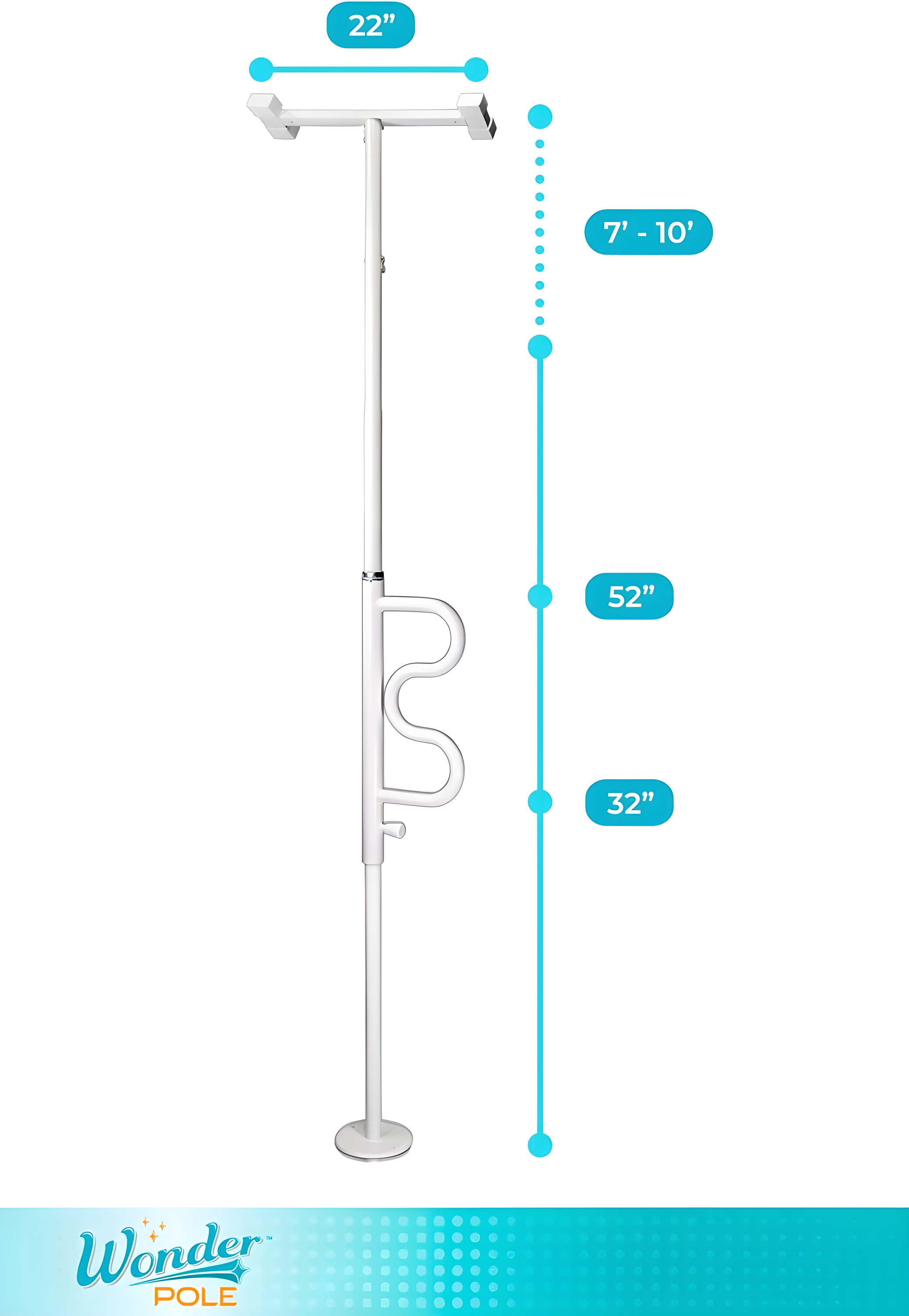 Stander Wonder Pole, Security Pole and Curve Grab Bar, Bathroom Safety Rail for Elderly, Tension Mounted Floor to Ceiling Safety Assist Handle for Seniors, Supports 300 lbs, White