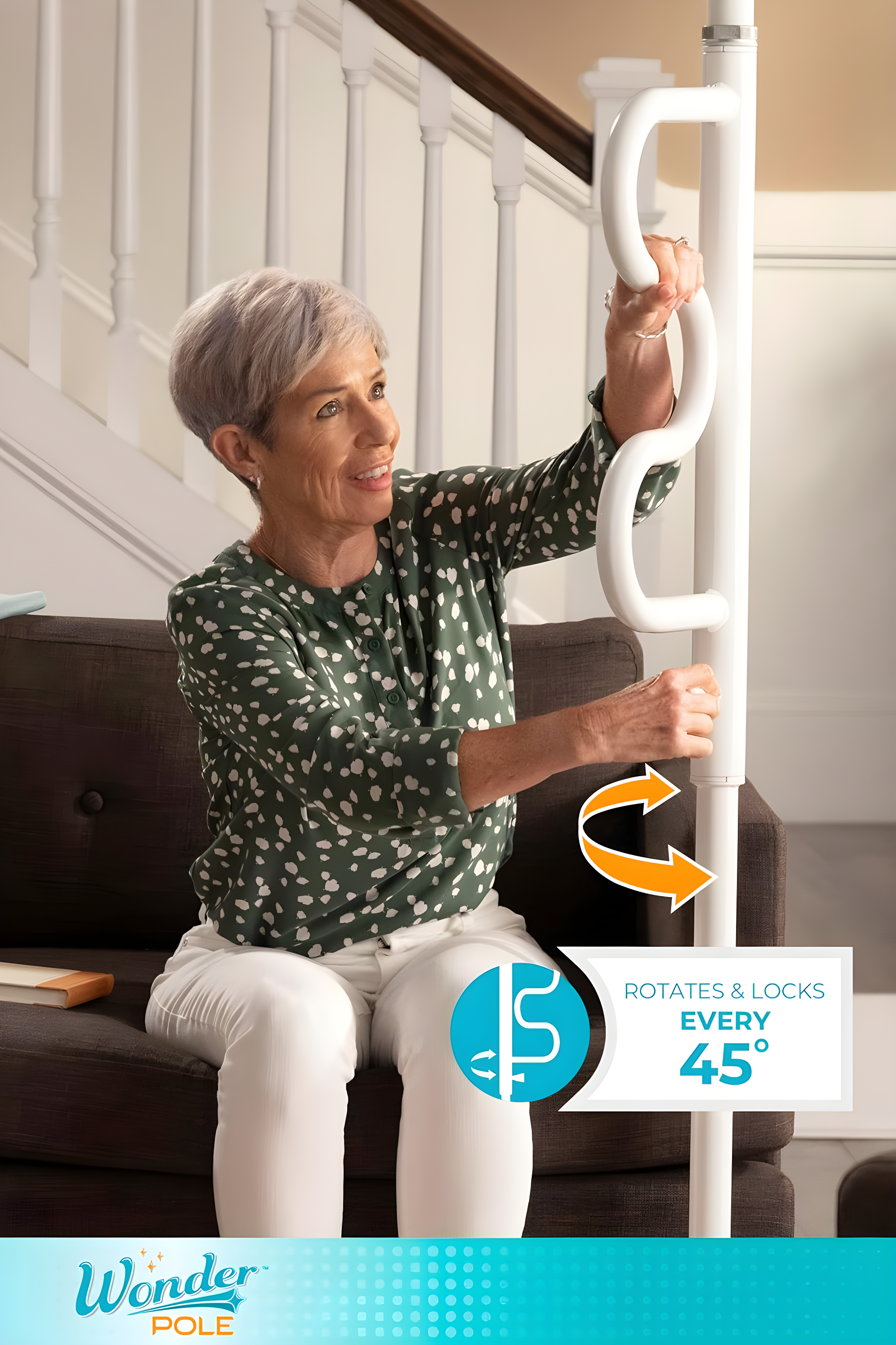 Stander Wonder Pole, Security Pole and Curve Grab Bar, Bathroom Safety Rail for Elderly, Tension Mounted Floor to Ceiling Safety Assist Handle for Seniors, Supports 300 lbs, White