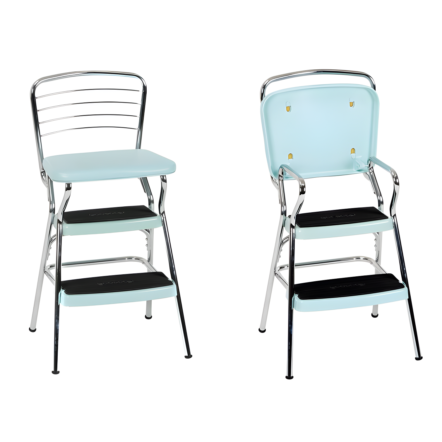Stylaire Steel Retro Chair + Step Stool with Flip-Up Vinyl Seat