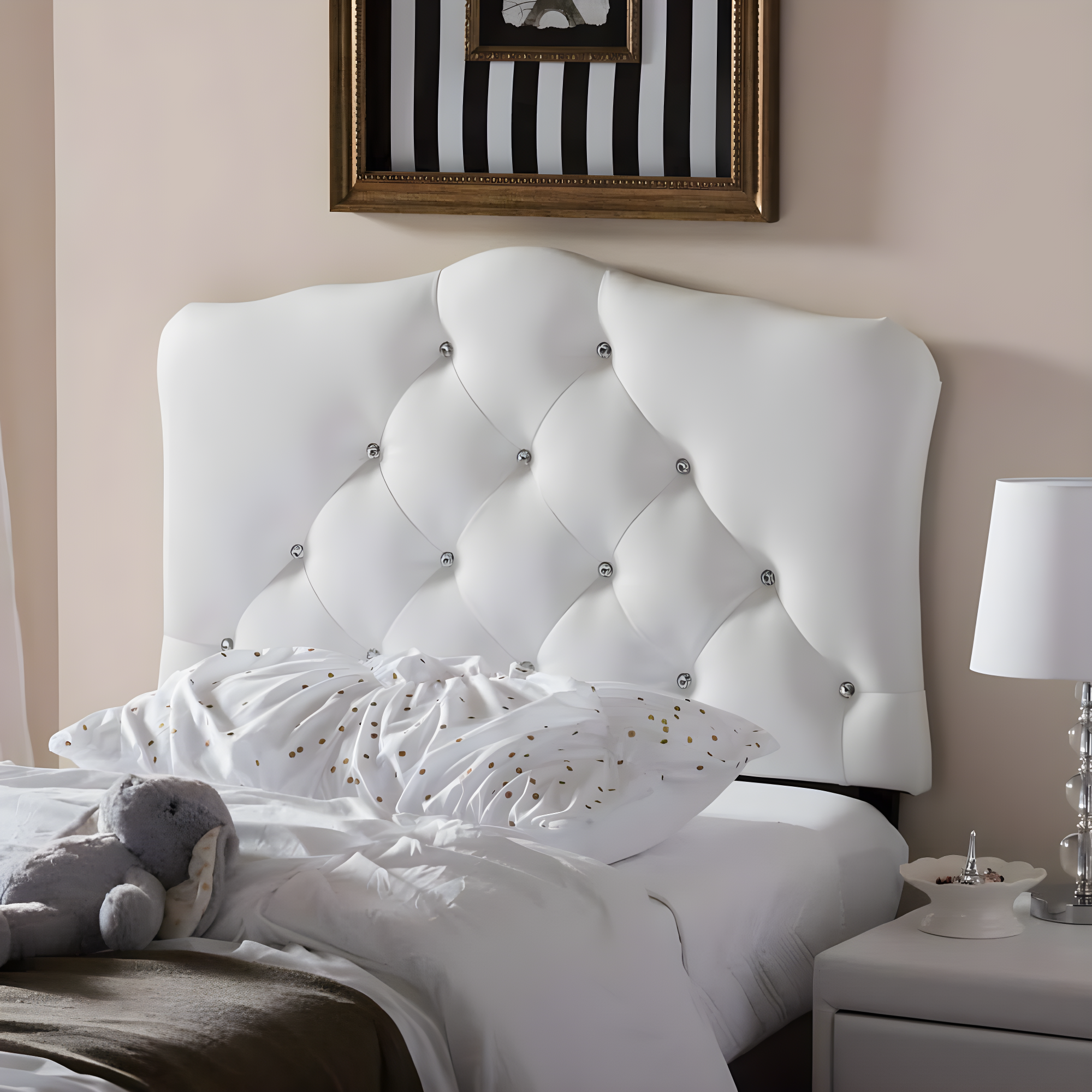 Queen Rita Modern And Contemporary Faux Leather Upholstered Button-Tufted Scalloped Headboard White - Baxton Studio