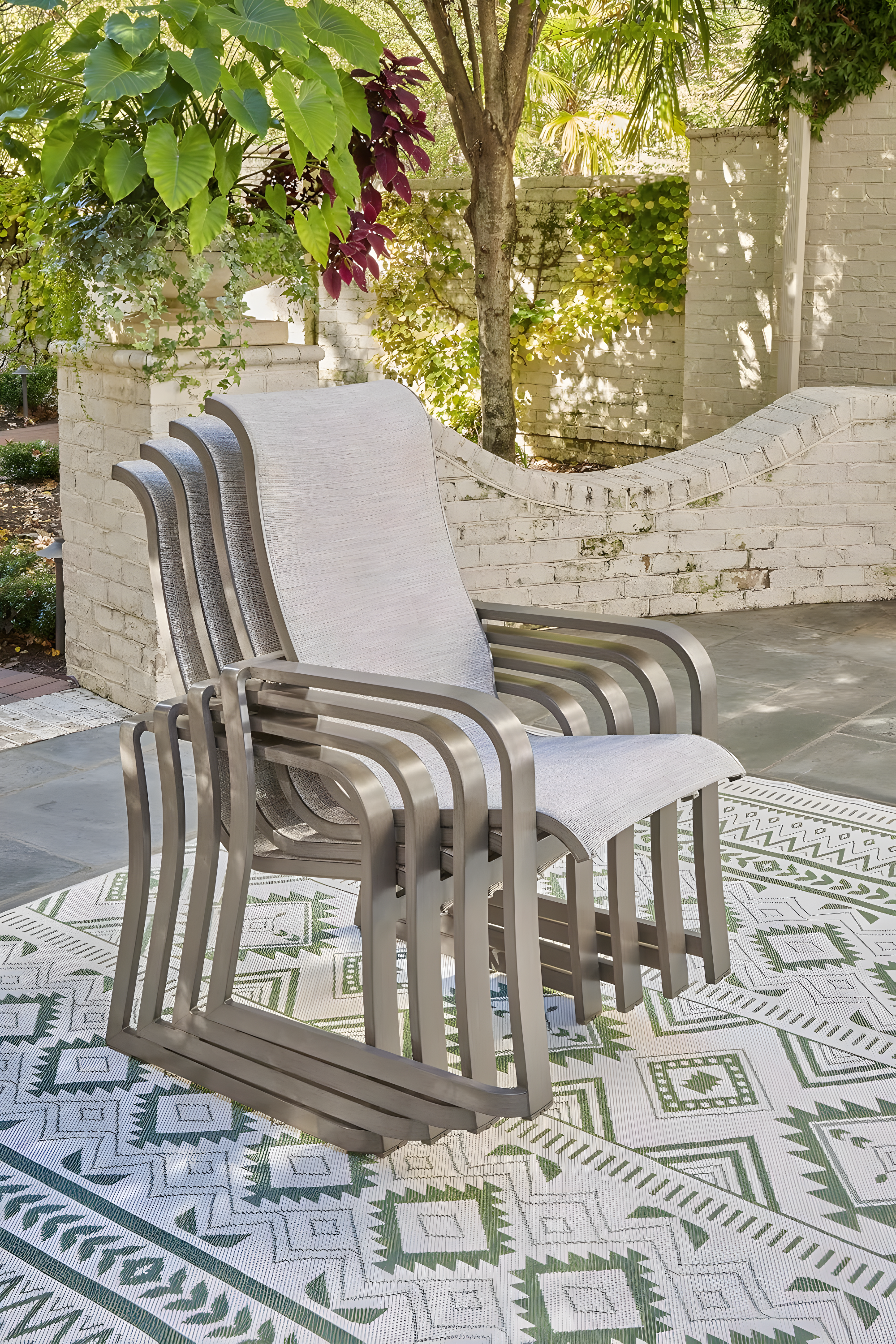 Signature Design by Ashley Beach Front Beige Sling Arm Chair - Set of 4