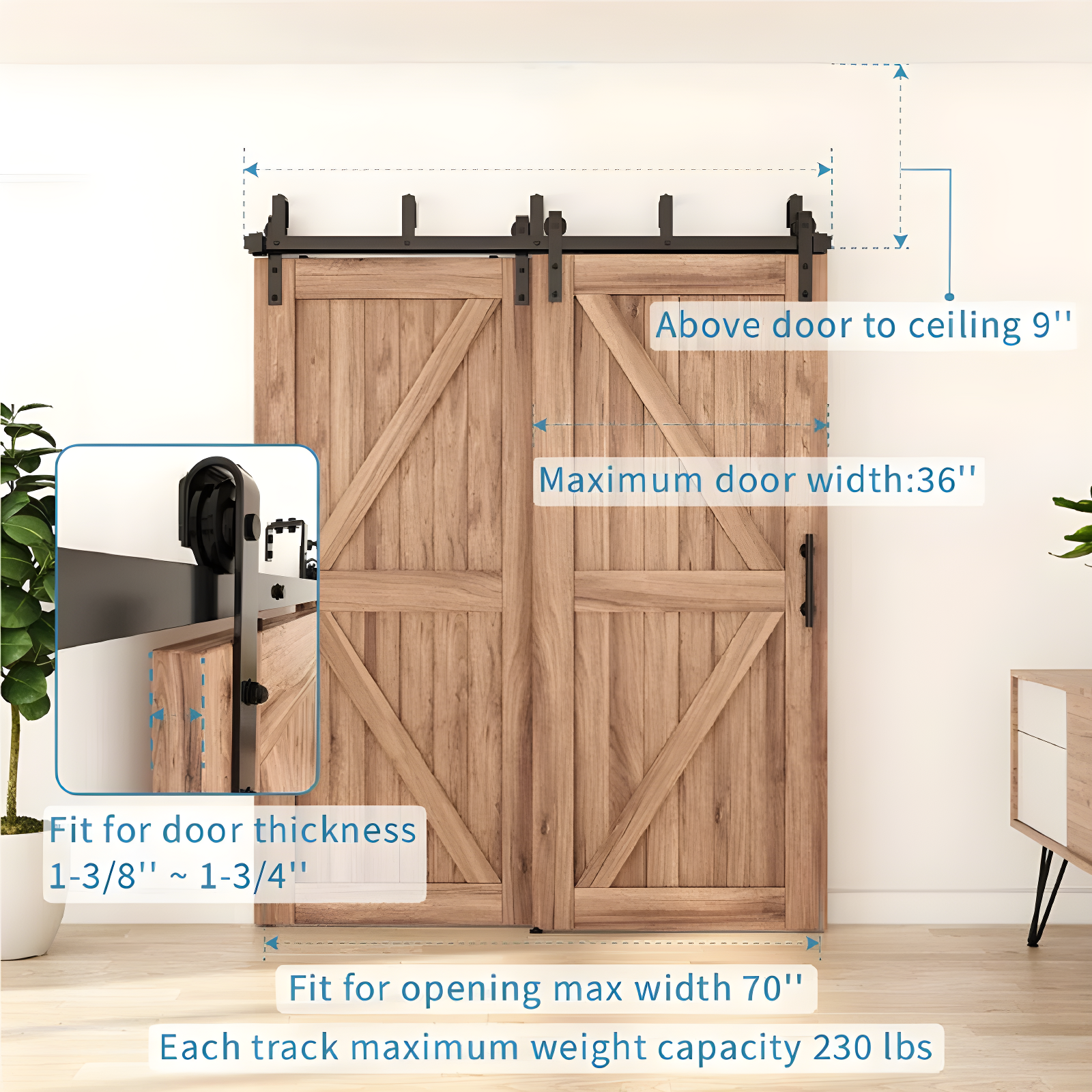 Lazio Sliding Standard Double Barn Door Hardware Kit