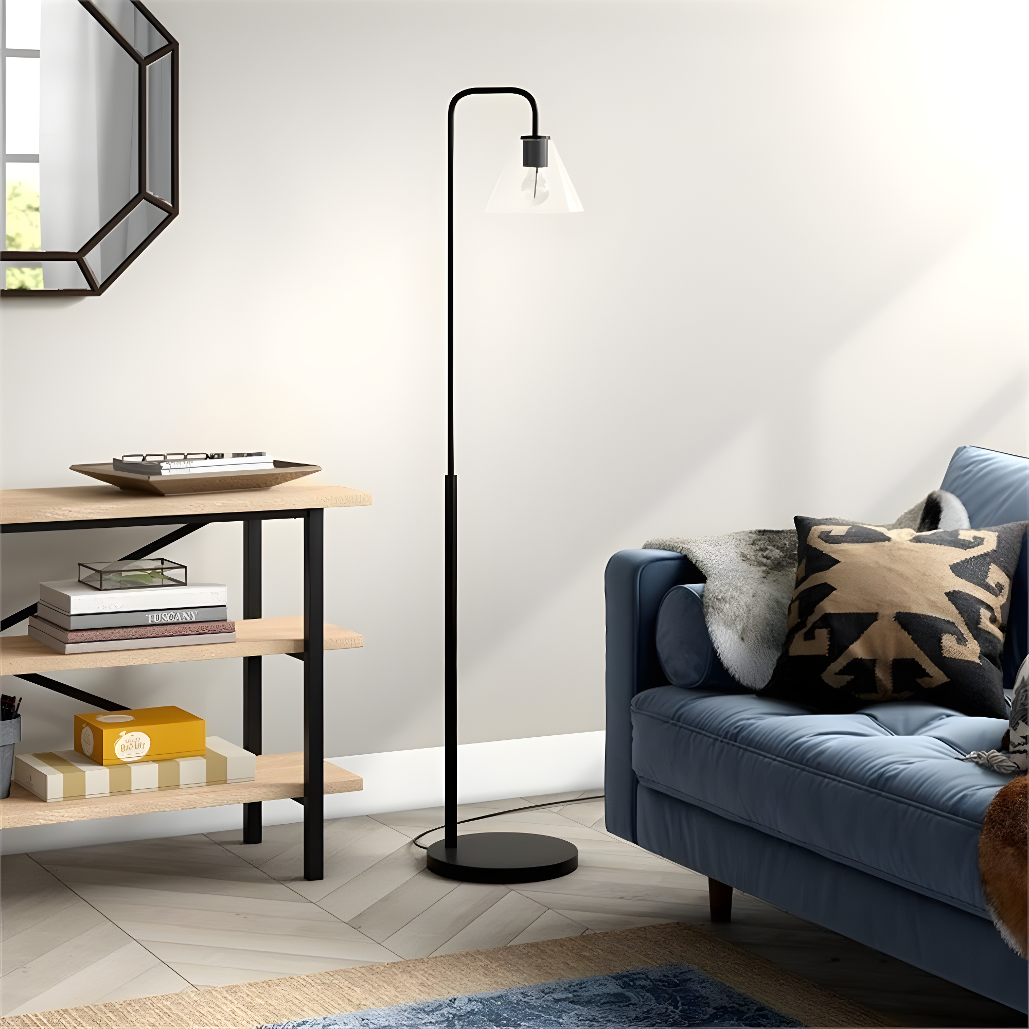Evelyn&Zoe Henderson Arc Floor Lamp with Glass shade in Blackened Bronze/Clear