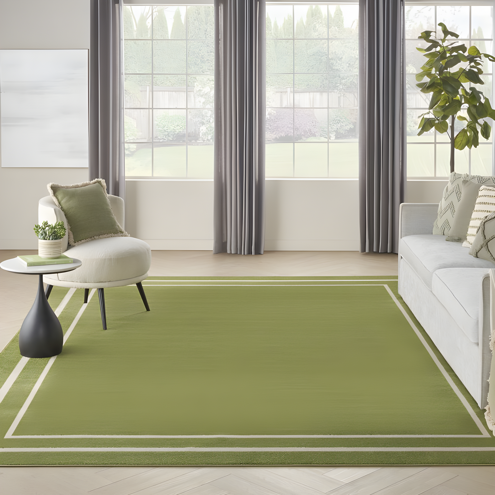 Nourison Essentials 8' x 10' Green Ivory Contemporary Indoor/Outdoor Rug