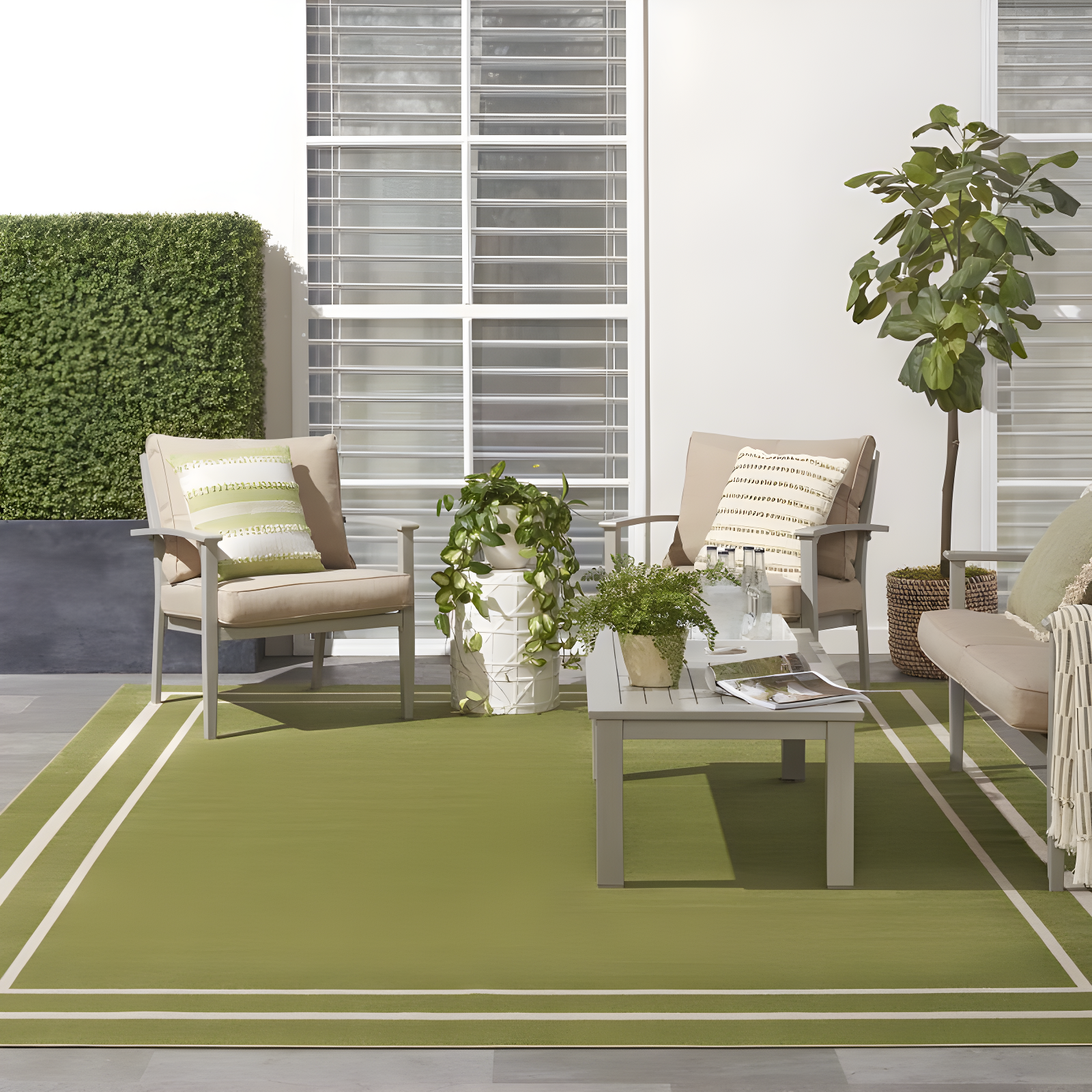 Nourison Essentials 8' x 10' Green Ivory Contemporary Indoor/Outdoor Rug