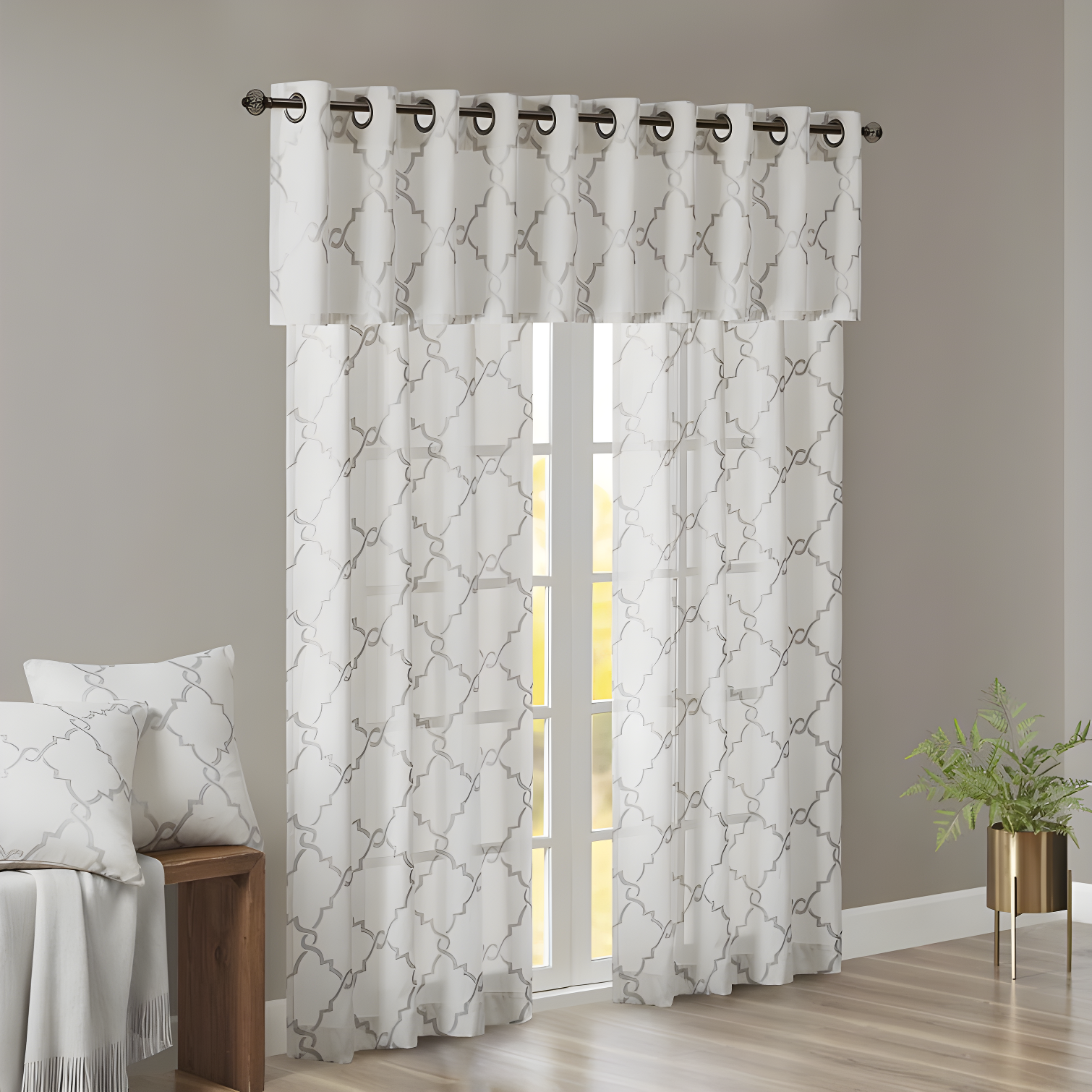 Madison Park Fretwork Print Grommet Top Single Window Curtain Panel