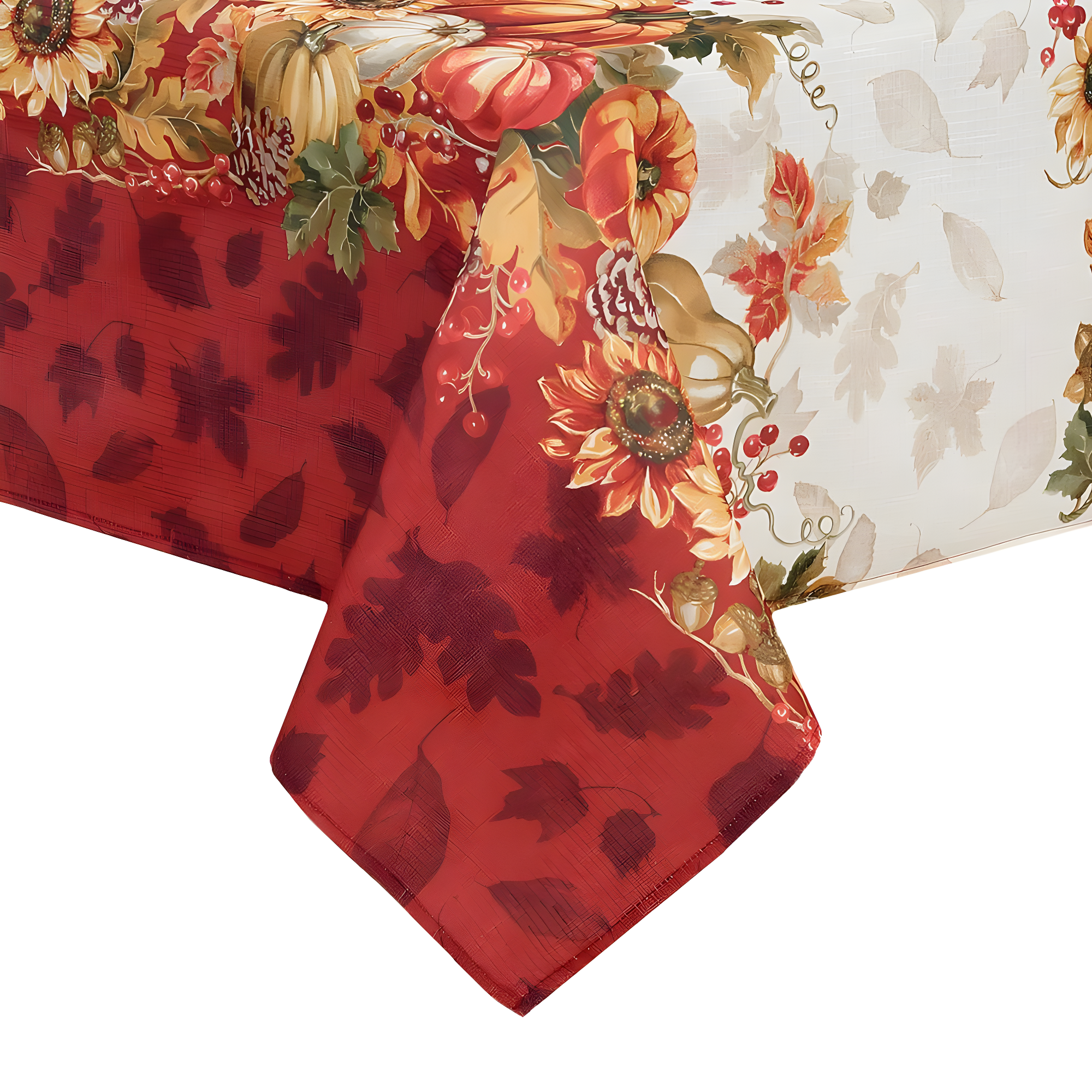 Swaying Leaves Bordered Fall Tablecloth - 52" x 70" - Red/White - Elrene Home Fashions