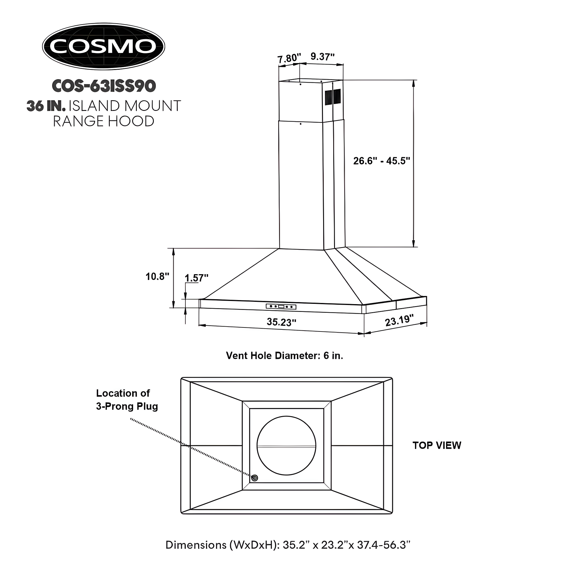 36 in. Lumin Collection Ducted Island Range Hood, Soft Touch Controls, LED Lights, Stainless Steel