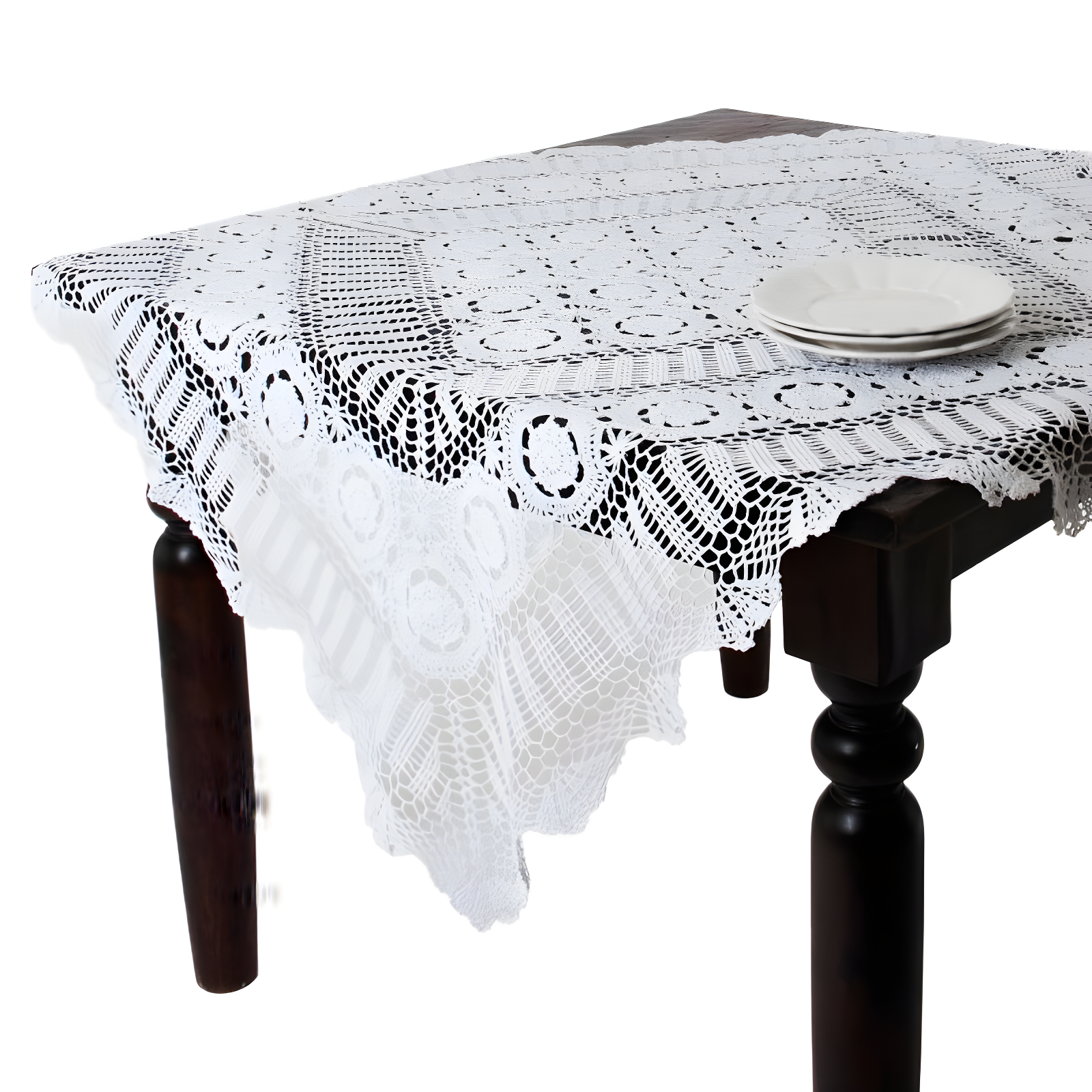 Saro Lifestyle Handmade Crochet Cotton Lace Table Linens, White, 54" x 54"