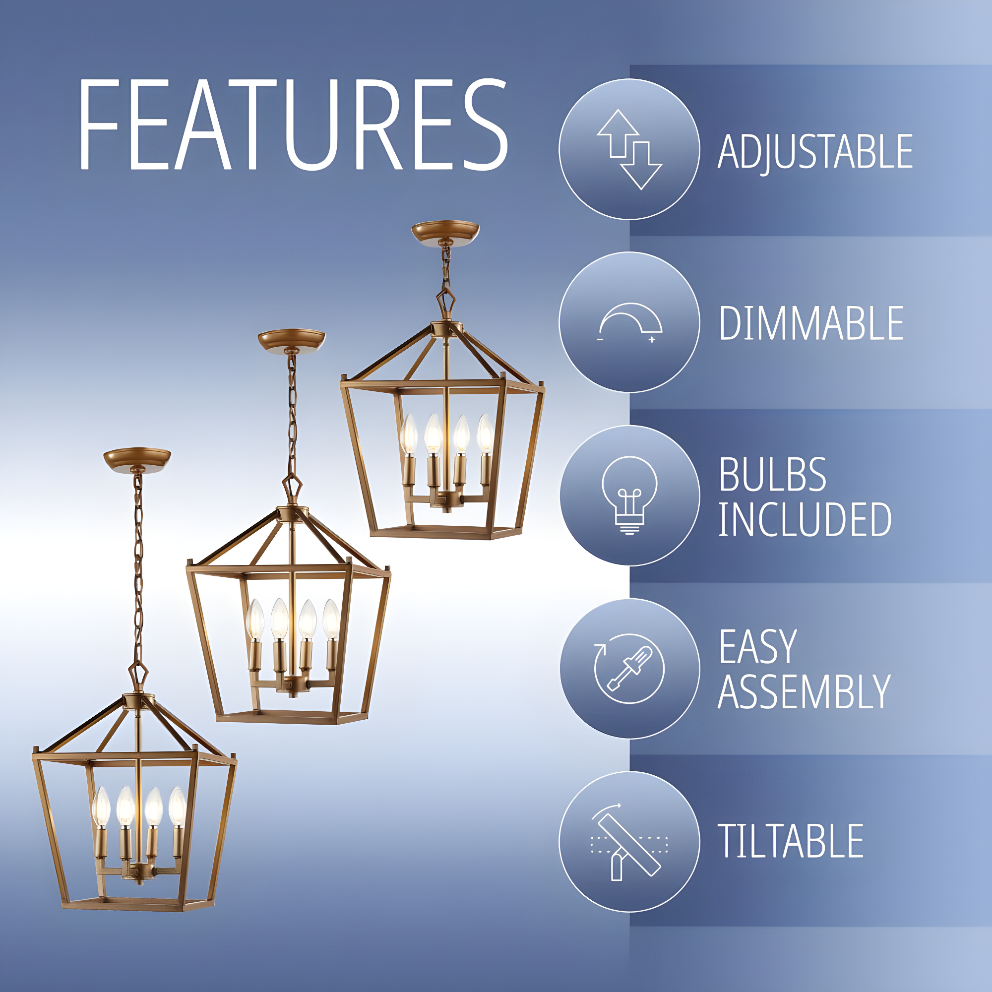 Pagoda 12" 4-Bulb Lantern Metal LED Pendant, Antique Gold