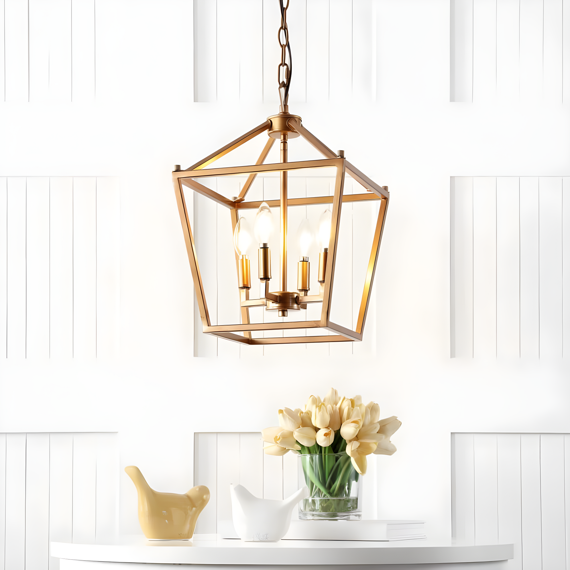 Pagoda 12" 4-Bulb Lantern Metal LED Pendant, Antique Gold