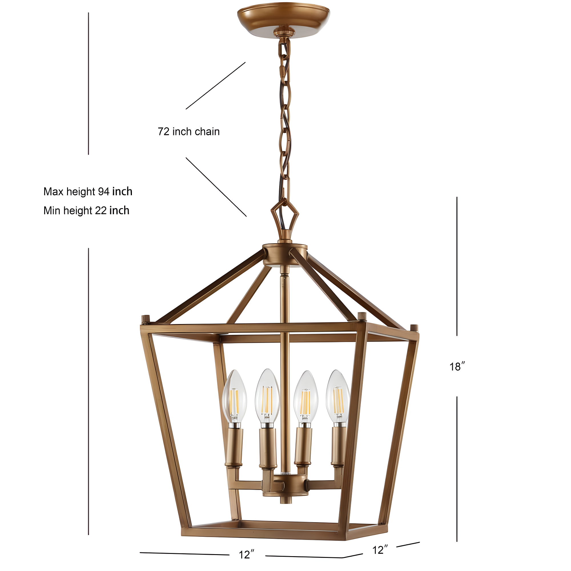 Pagoda 12" 4-Bulb Lantern Metal LED Pendant, Antique Gold