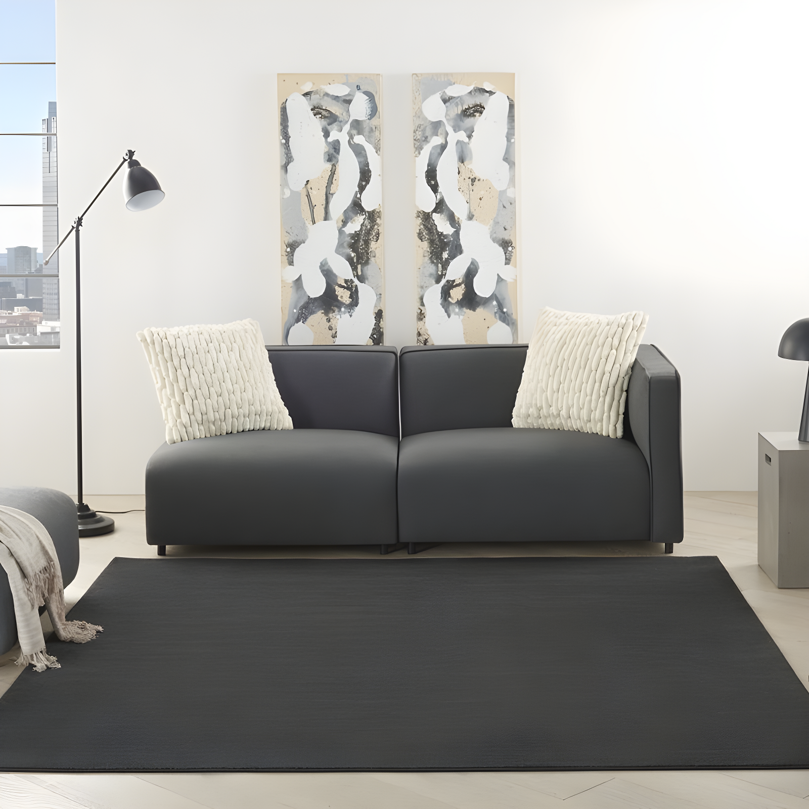 Nourison Essentials Easy Care Indoor Outdoor Area Rug - Black 7' x Square
