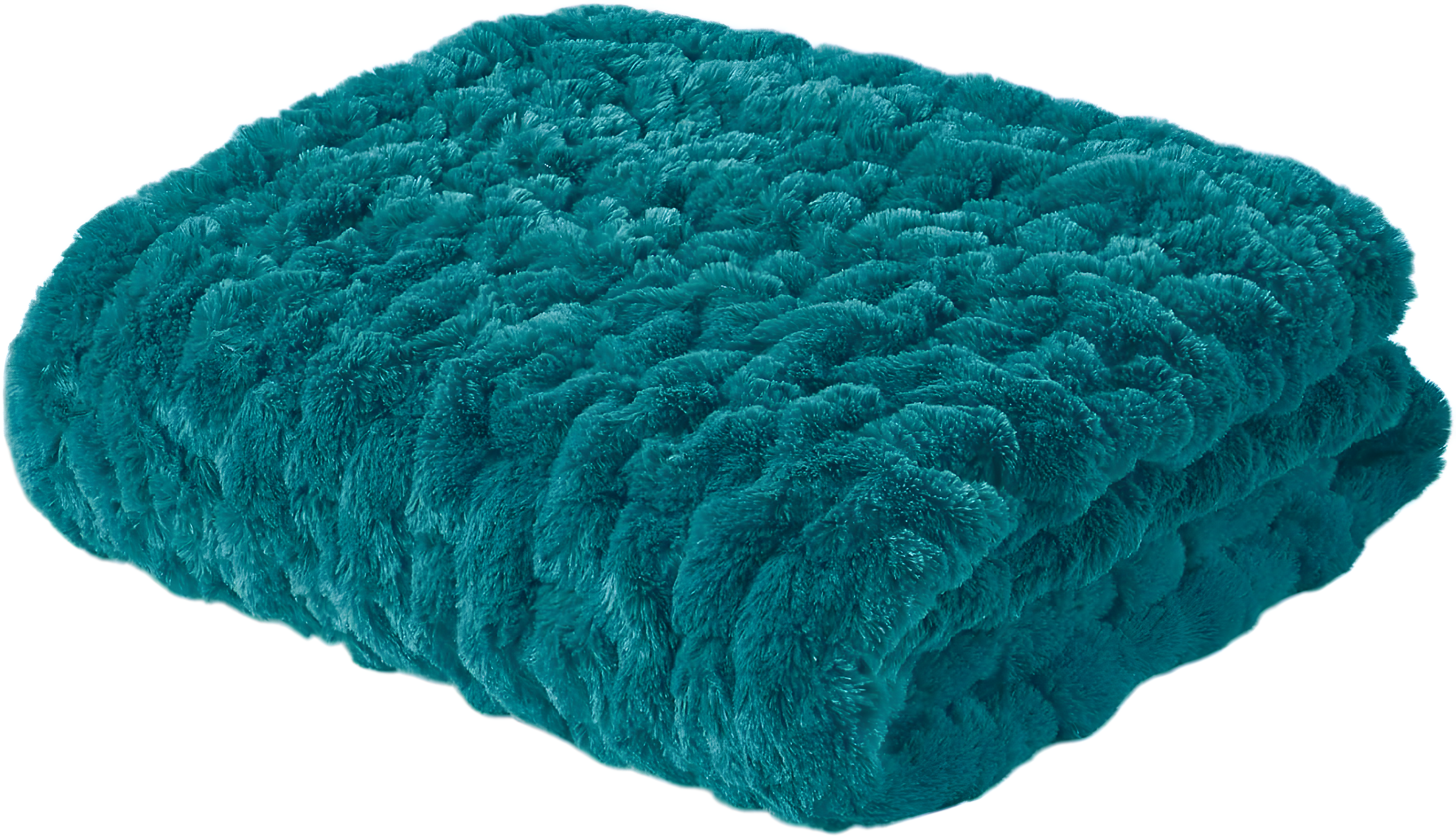 Madison Park Teal Ruched Fur Throw 50x60"