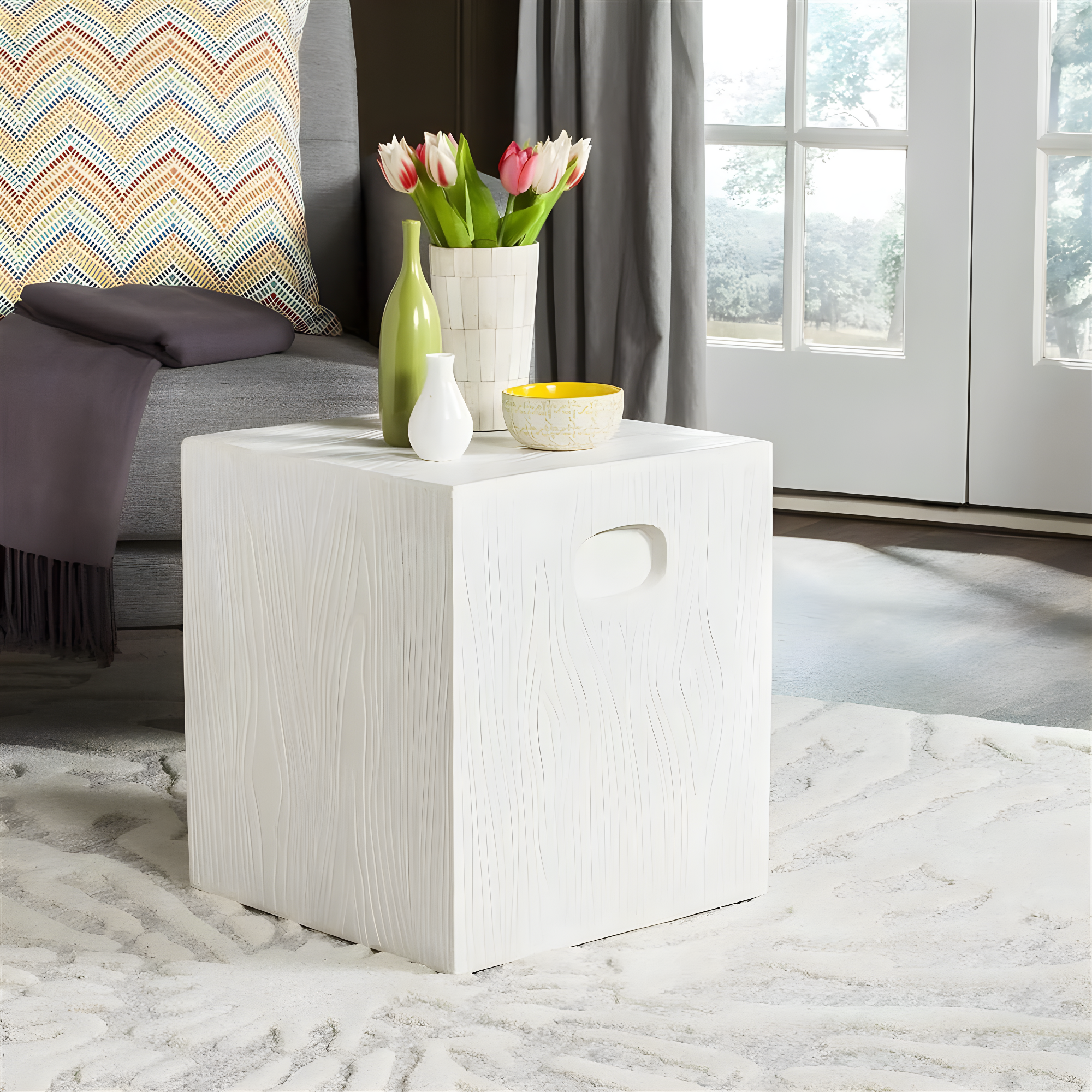 Cube Accent Stool - Indoor/Outdoor - VNN1003 - White - Safavieh