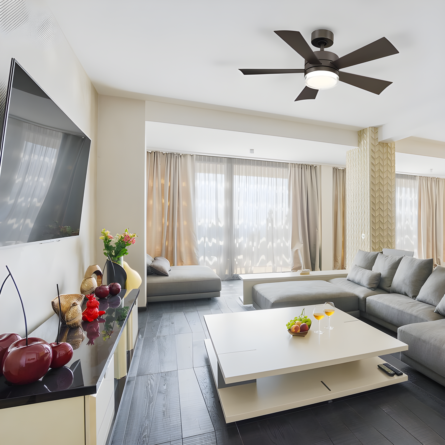 Wynd 5 - Blade Outdoor /Indoor Smart Ceiling Fan with Remote Control and LED Light Kit Included, Works With Alexa and iOS or Android App