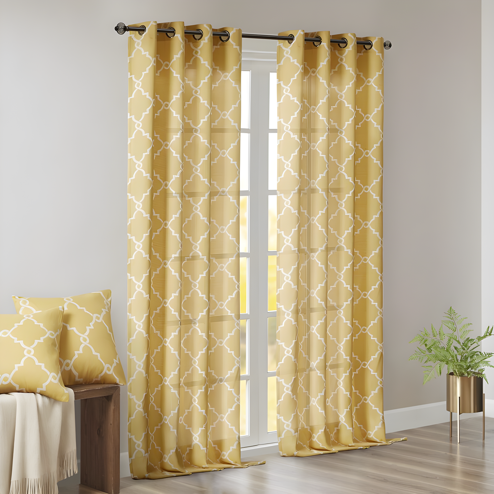 Madison Park Fretwork Print Grommet Top Single Window Curtain Panel