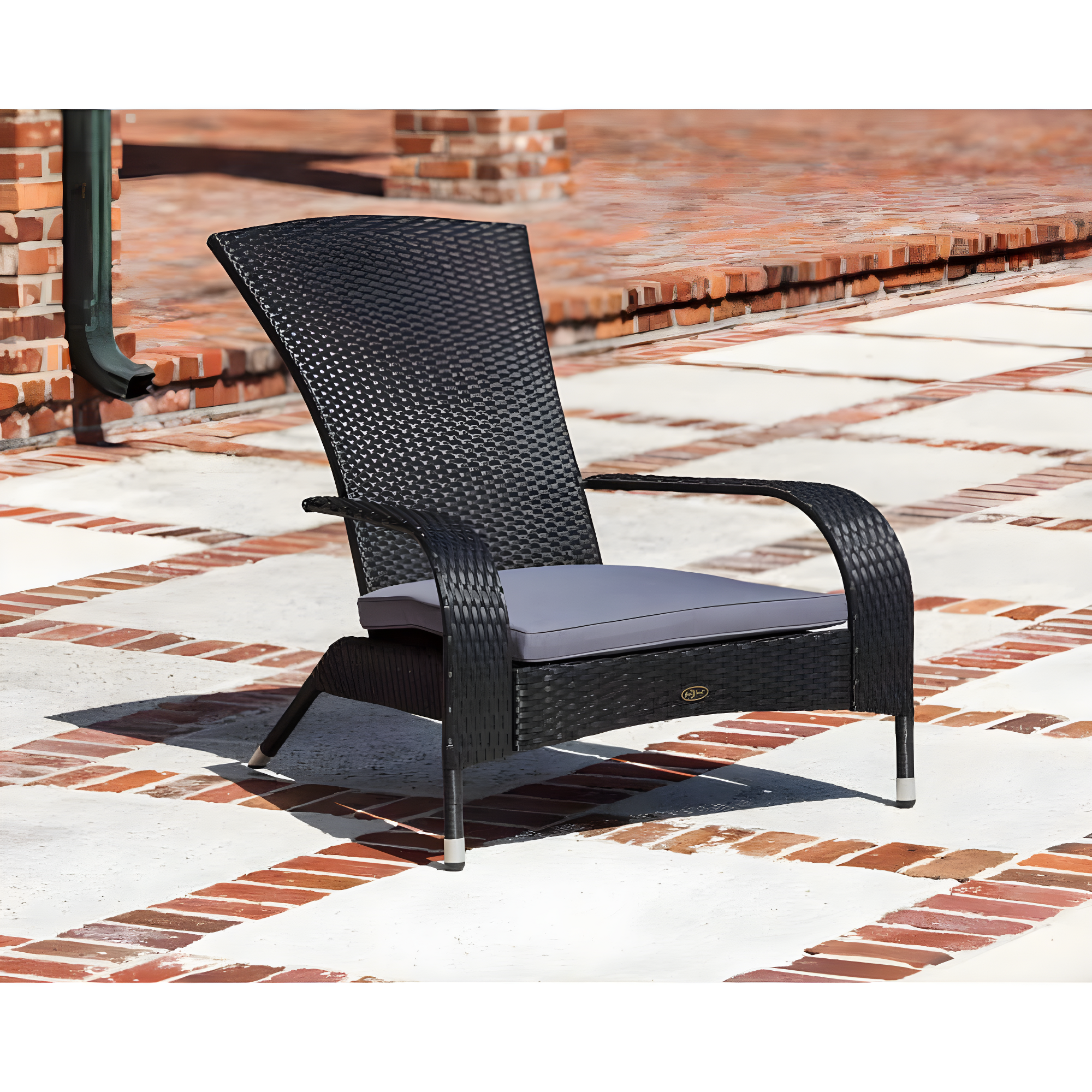 PatioSense Patio Sense Coconino Wicker Chair All Weather Adirondack Style Chair Grey Outdoor Cushion Included - Black