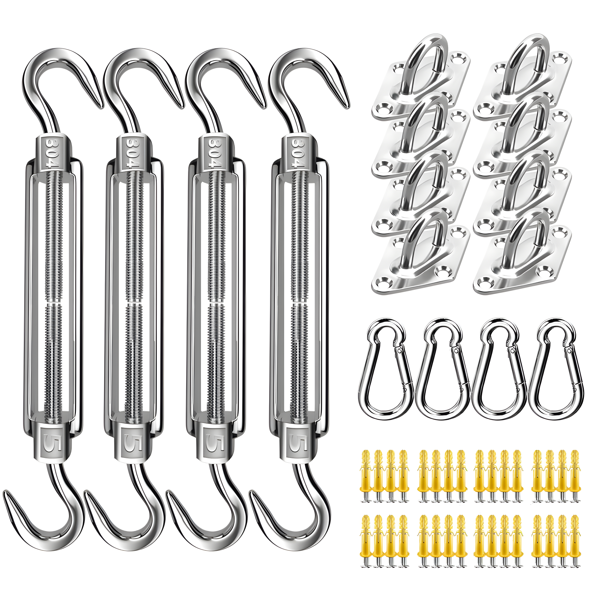 80 Pcs Sun Shade Sail Hardware Kit 5 inch 304 Stainless Steel for Rectangular/Square/Triangle Sun Shade Sail Installation Lawn and Garden, Heavy Duty Anti-Rust Sail Shade Hardware Kit