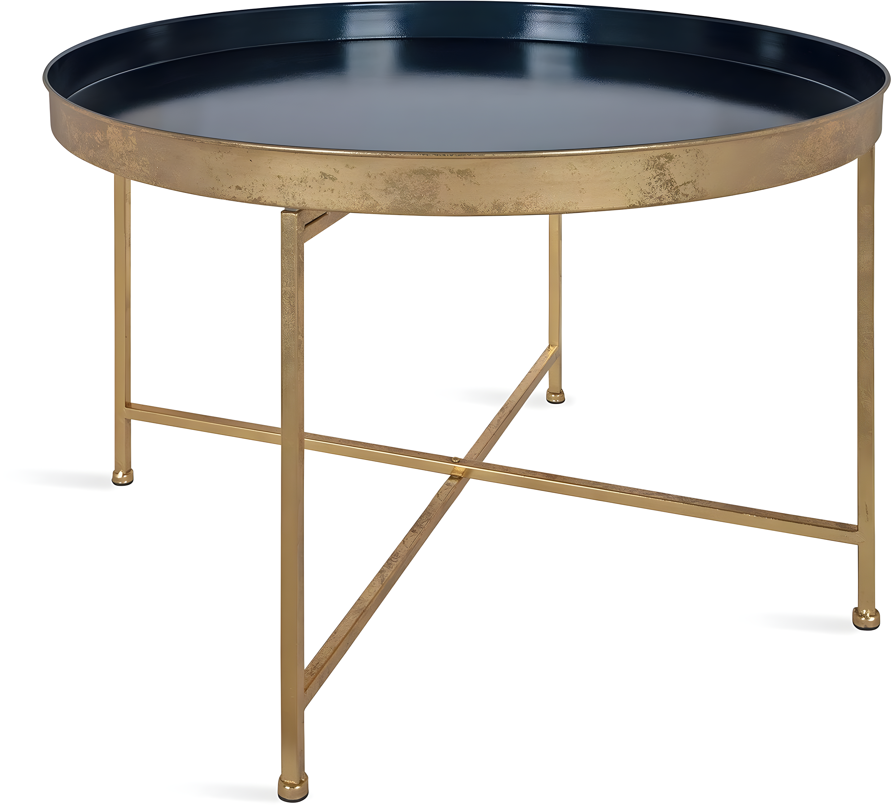 Kate and Laurel Celia Round Metal Coffee Table, 28.25x28.25x19, Navy Blue and Gold