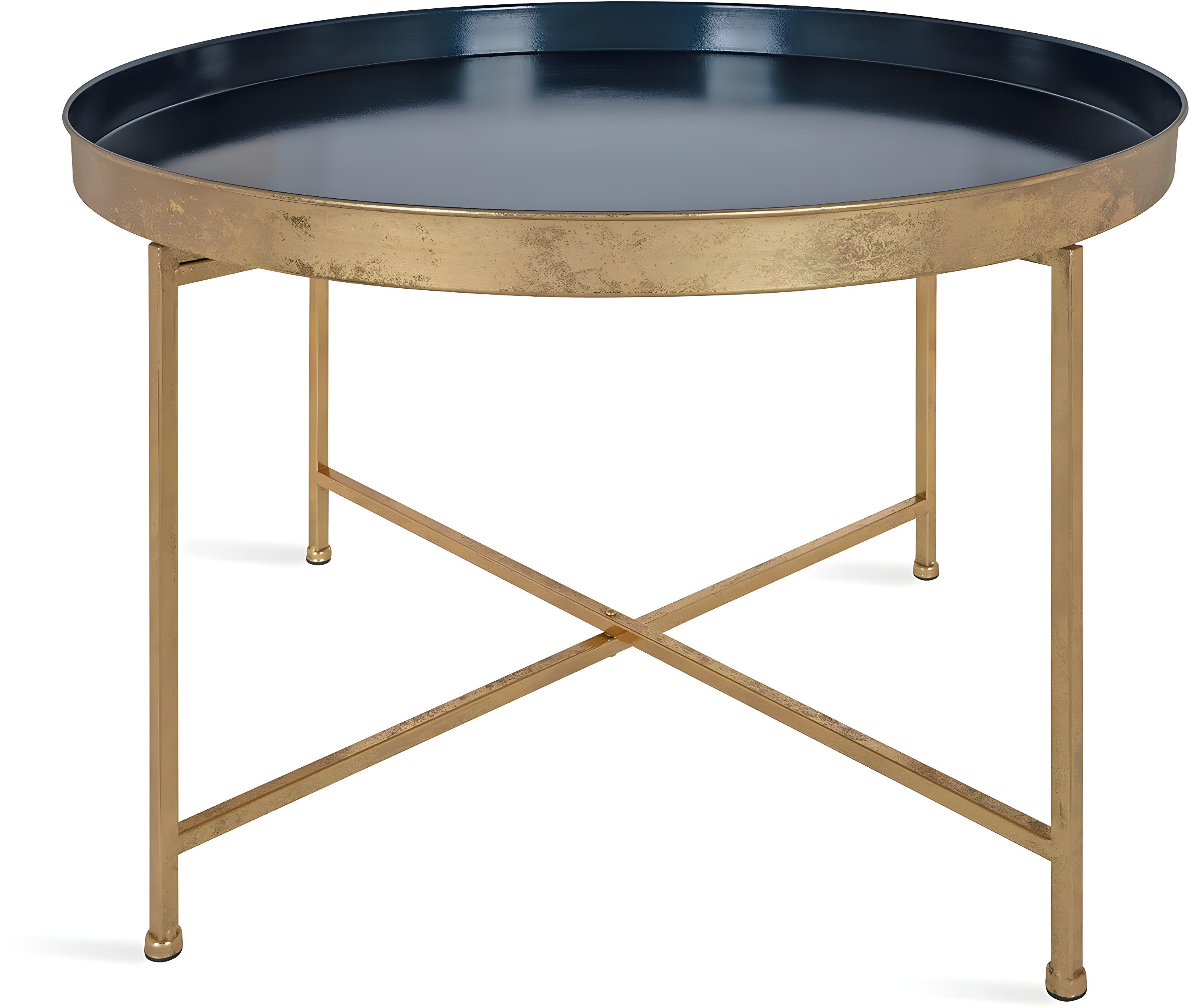 Kate and Laurel Celia Round Metal Coffee Table, 28.25x28.25x19, Navy Blue and Gold