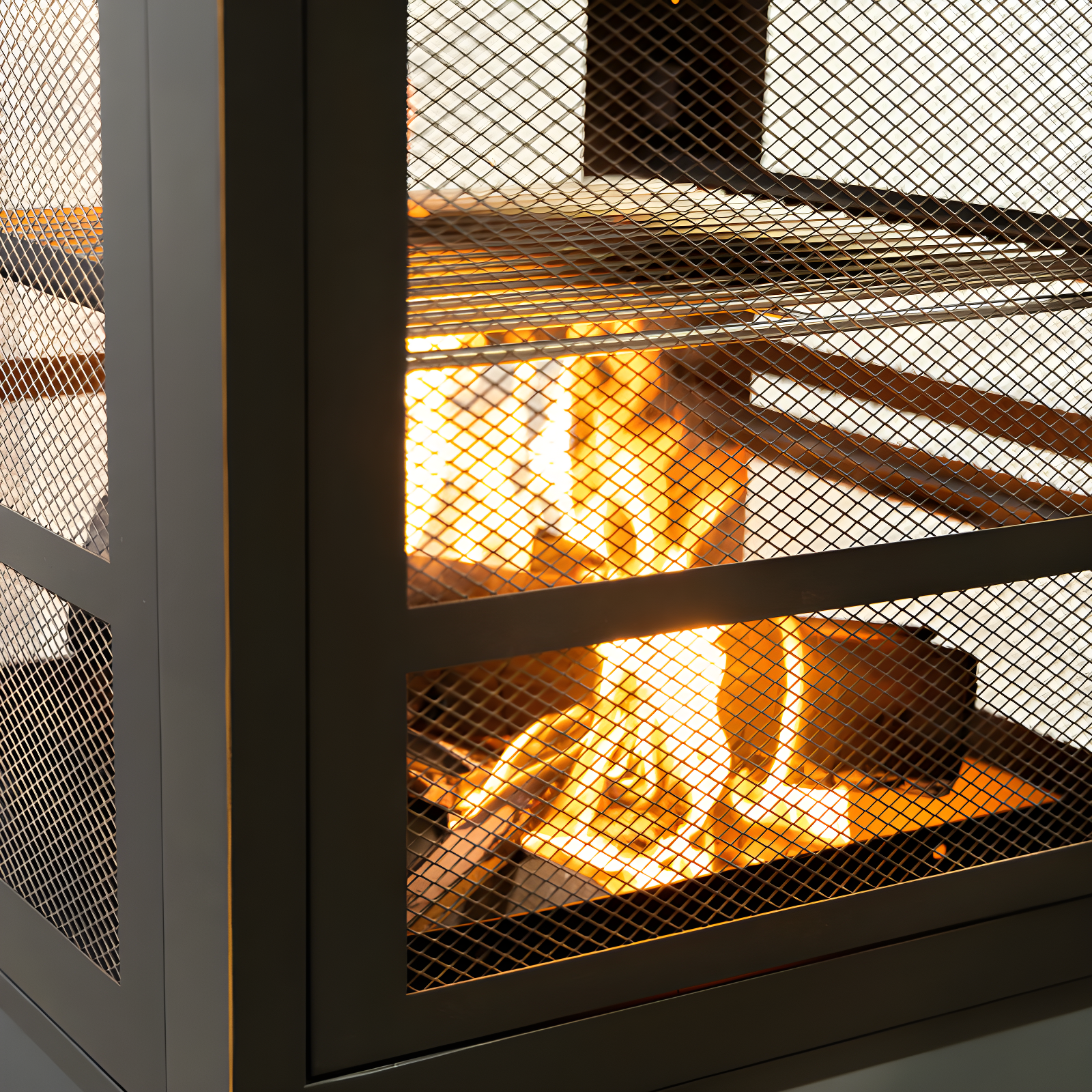 Deko Living Deko Living 26" Square Outdoor Steel Wood Burning Fireplace with Cast Iron Cooking Grill, Log Storage and Poker